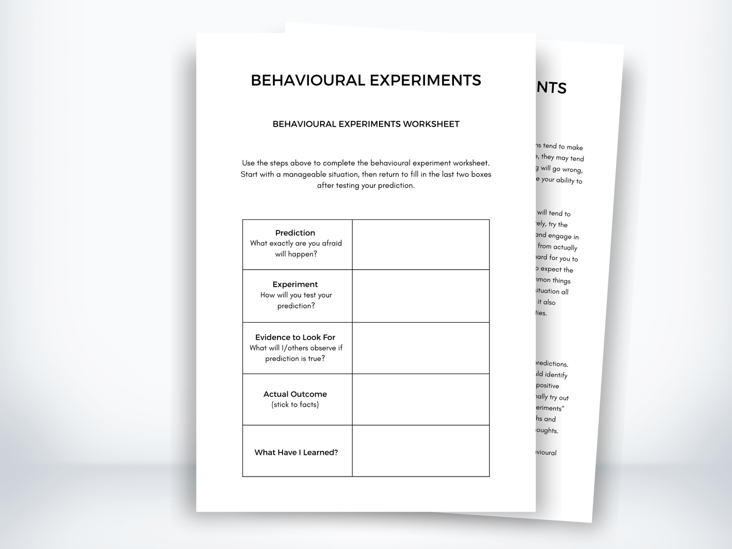 Behavioural Experiments Worksheet PDF
