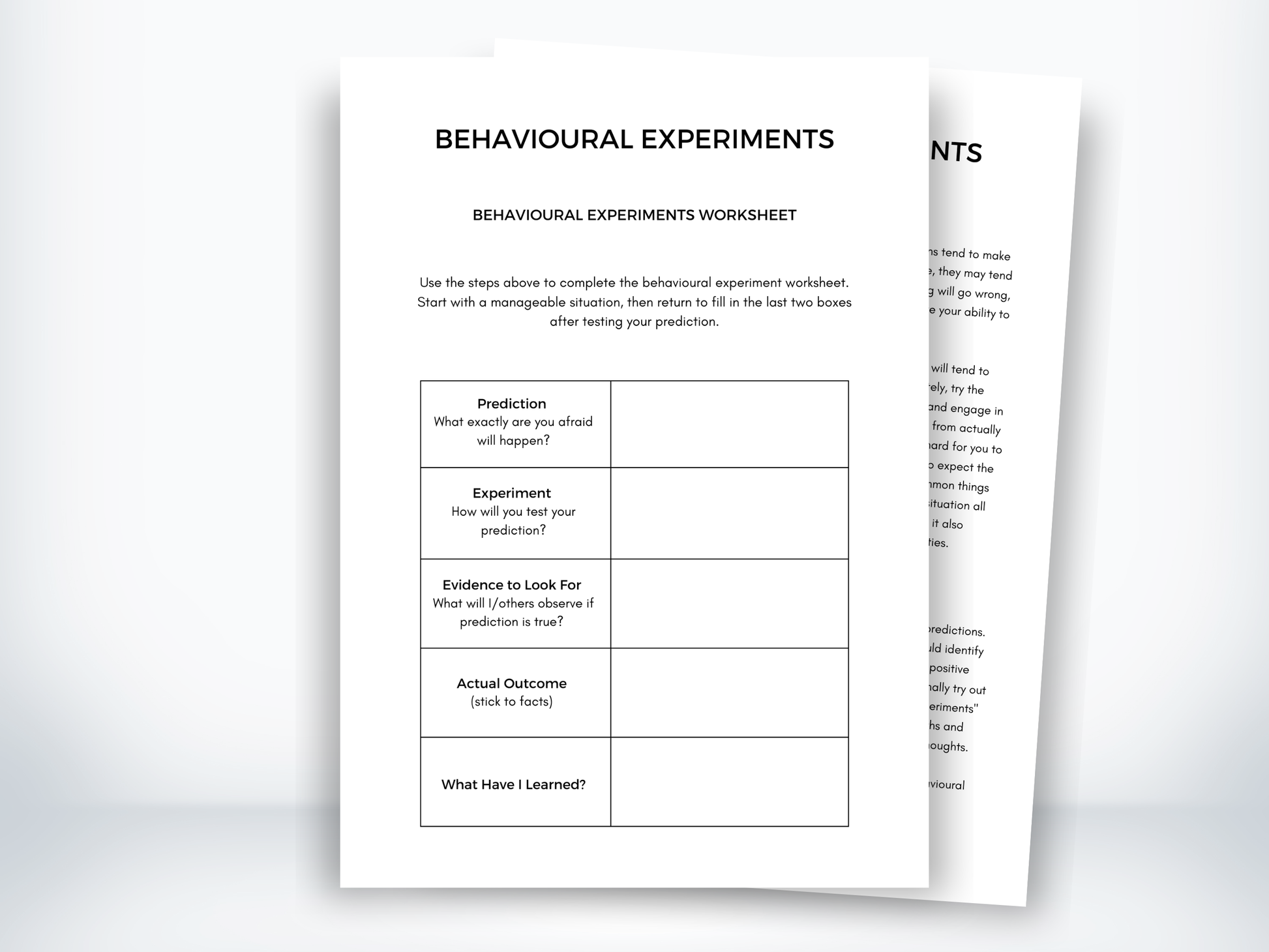 Behavioural Experiments Worksheet PDF