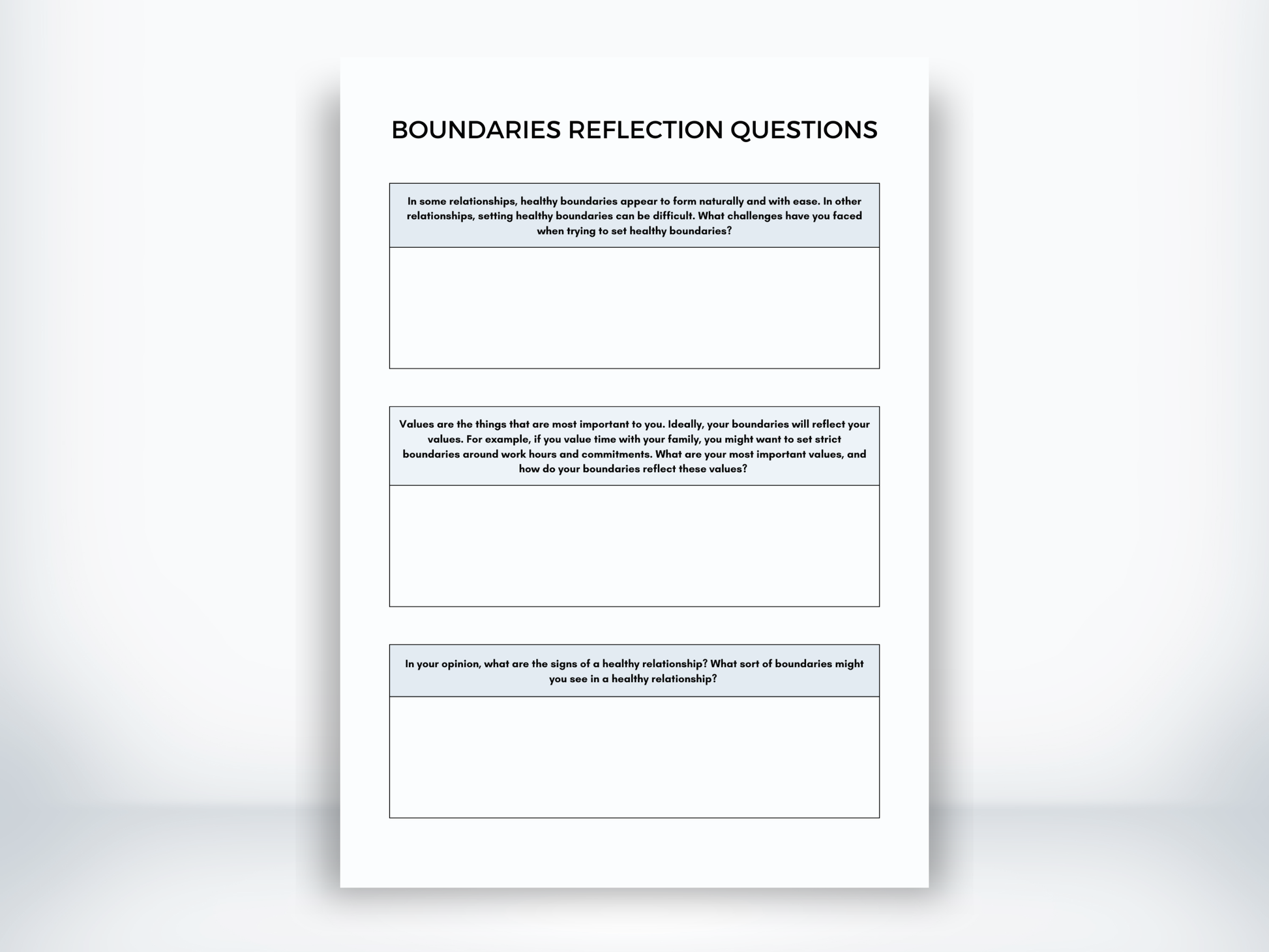 Boundaries Reflection Questions PDF