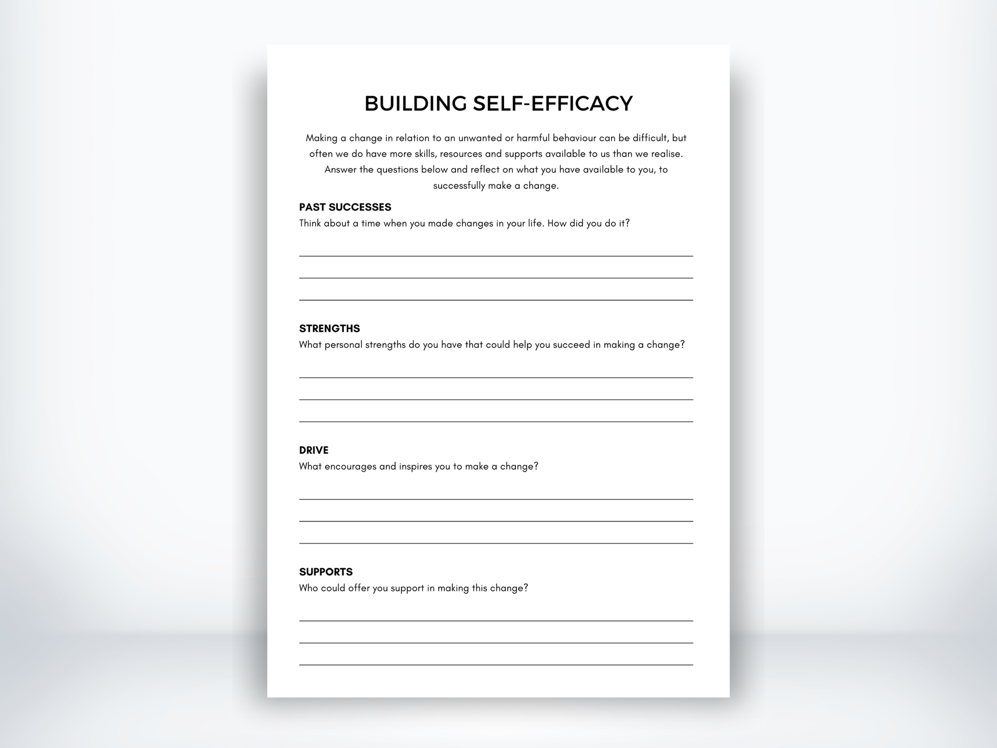 Building Self-Efficacy Worksheet PDF