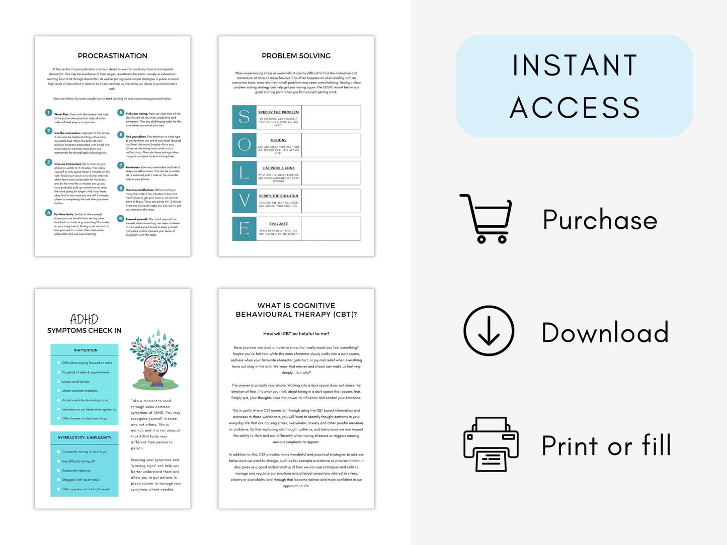 CBT for ADHD Worksheets Bundle PDF