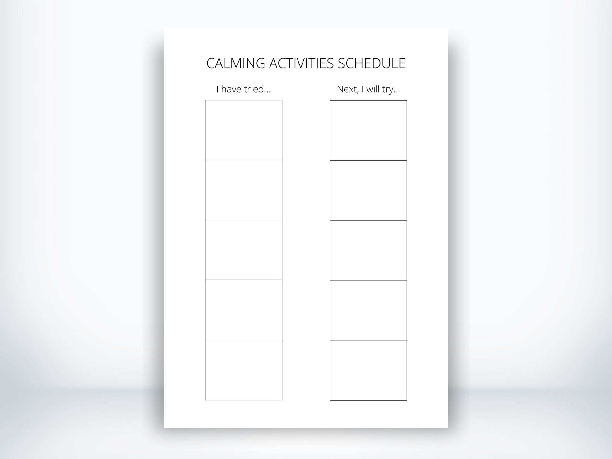 Calming Activities Schedule Template PDF