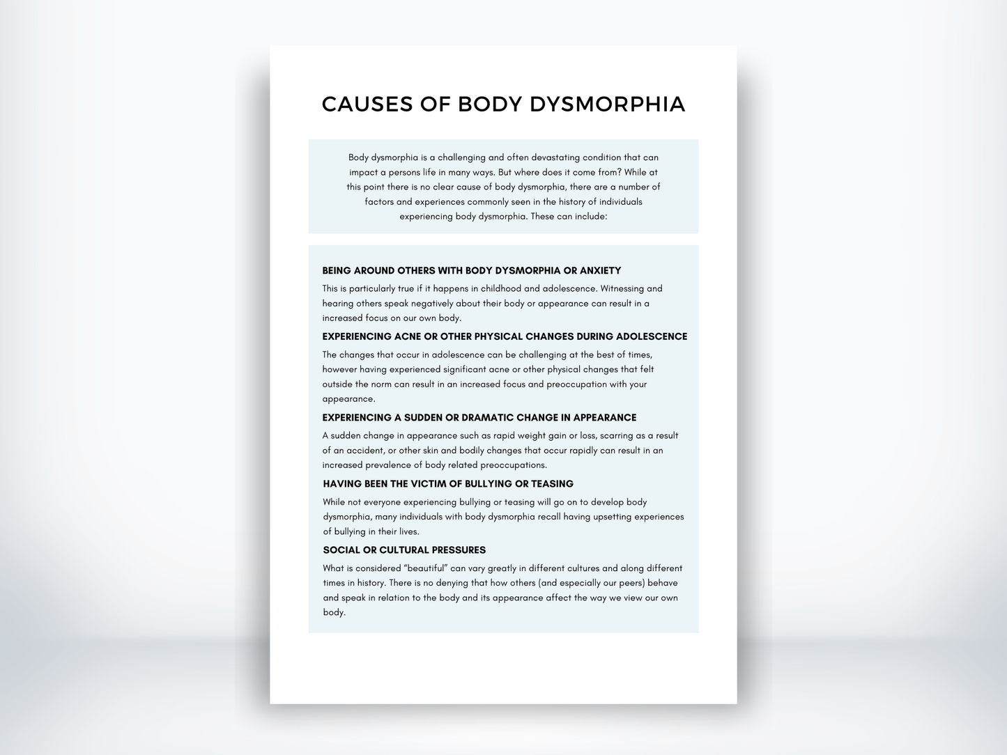 Causes Of Body Dysmorphia PDF