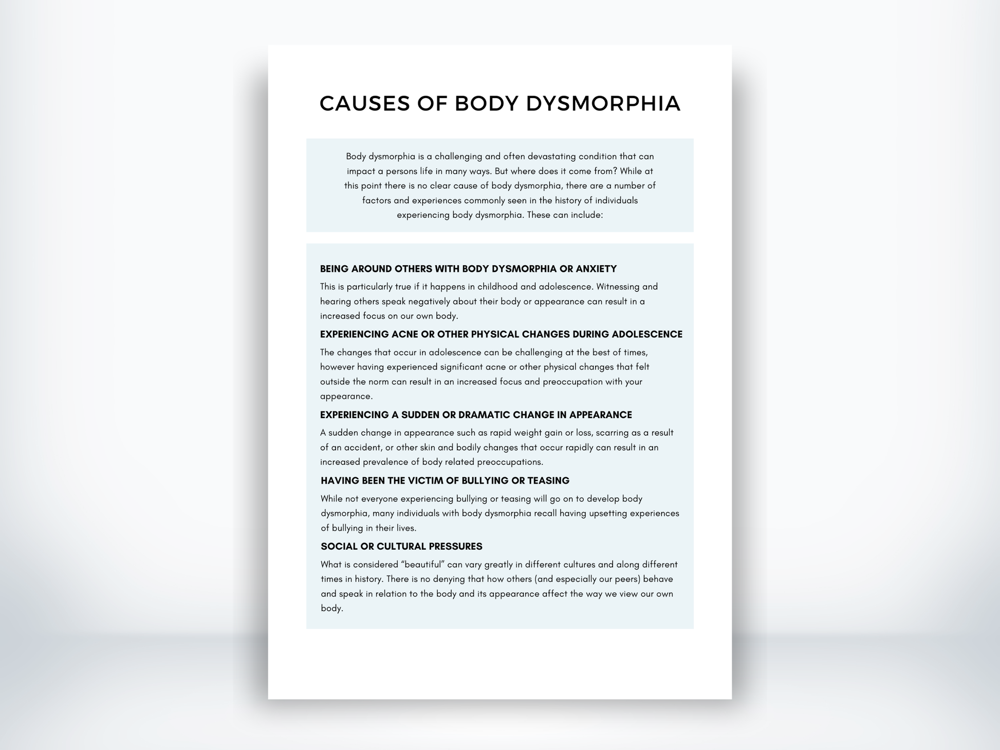 Causes Of Body Dysmorphia PDF