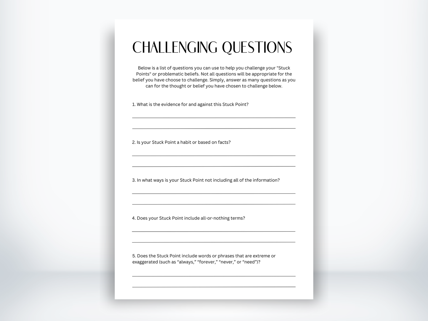 Challenging Questions CPT Worksheet PDF