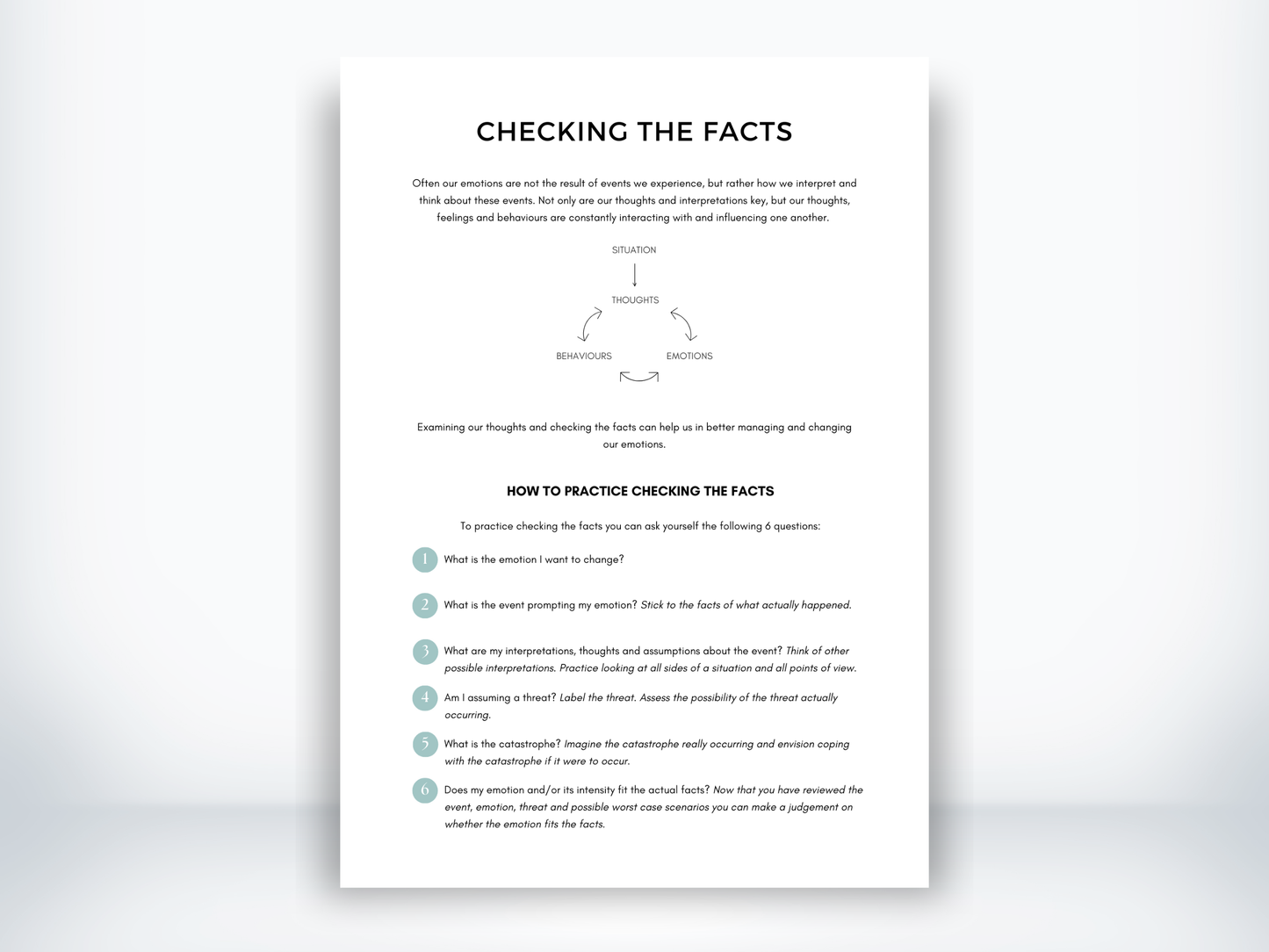 Checking the Facts DBT Worksheet PDF
