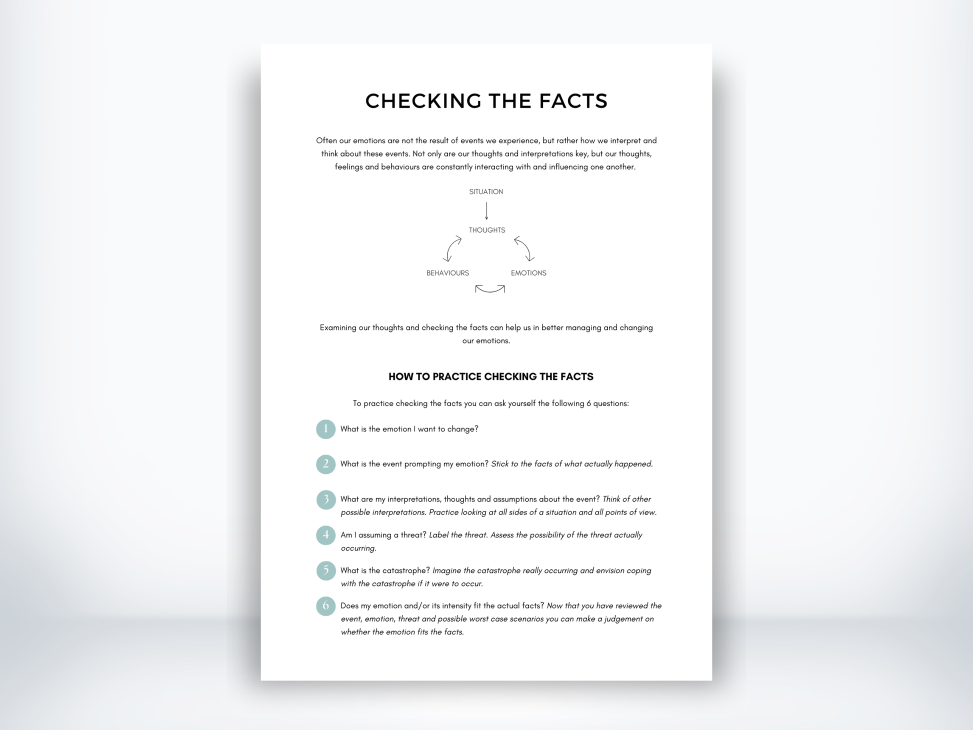 Checking the Facts DBT Worksheet PDF