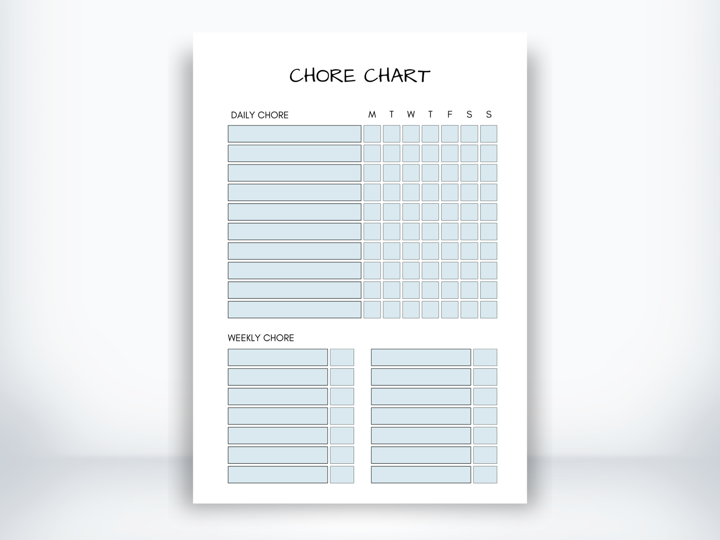 Chore Chart Template PDF - EMPTY