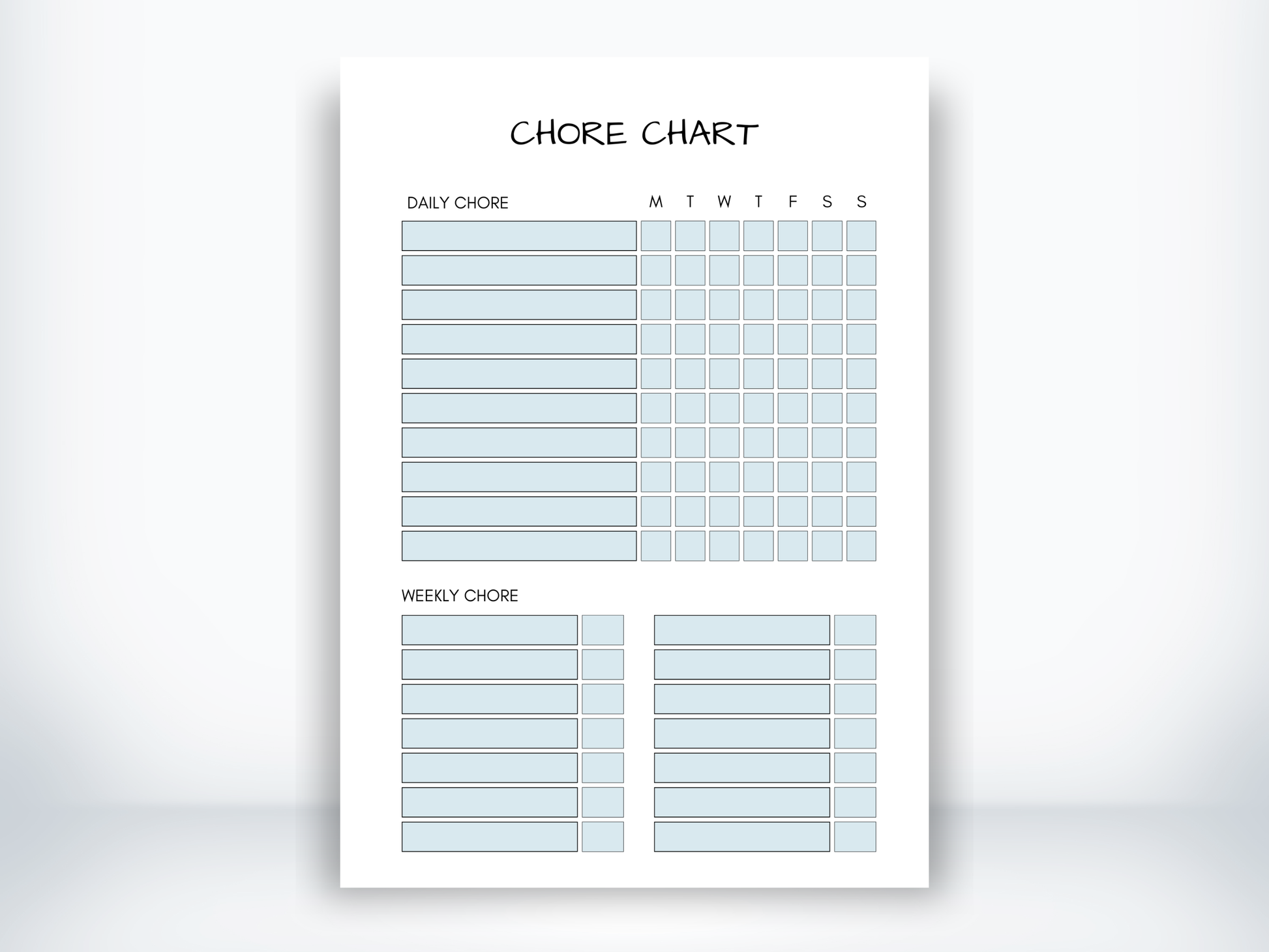 Chore Chart Template PDF - EMPTY