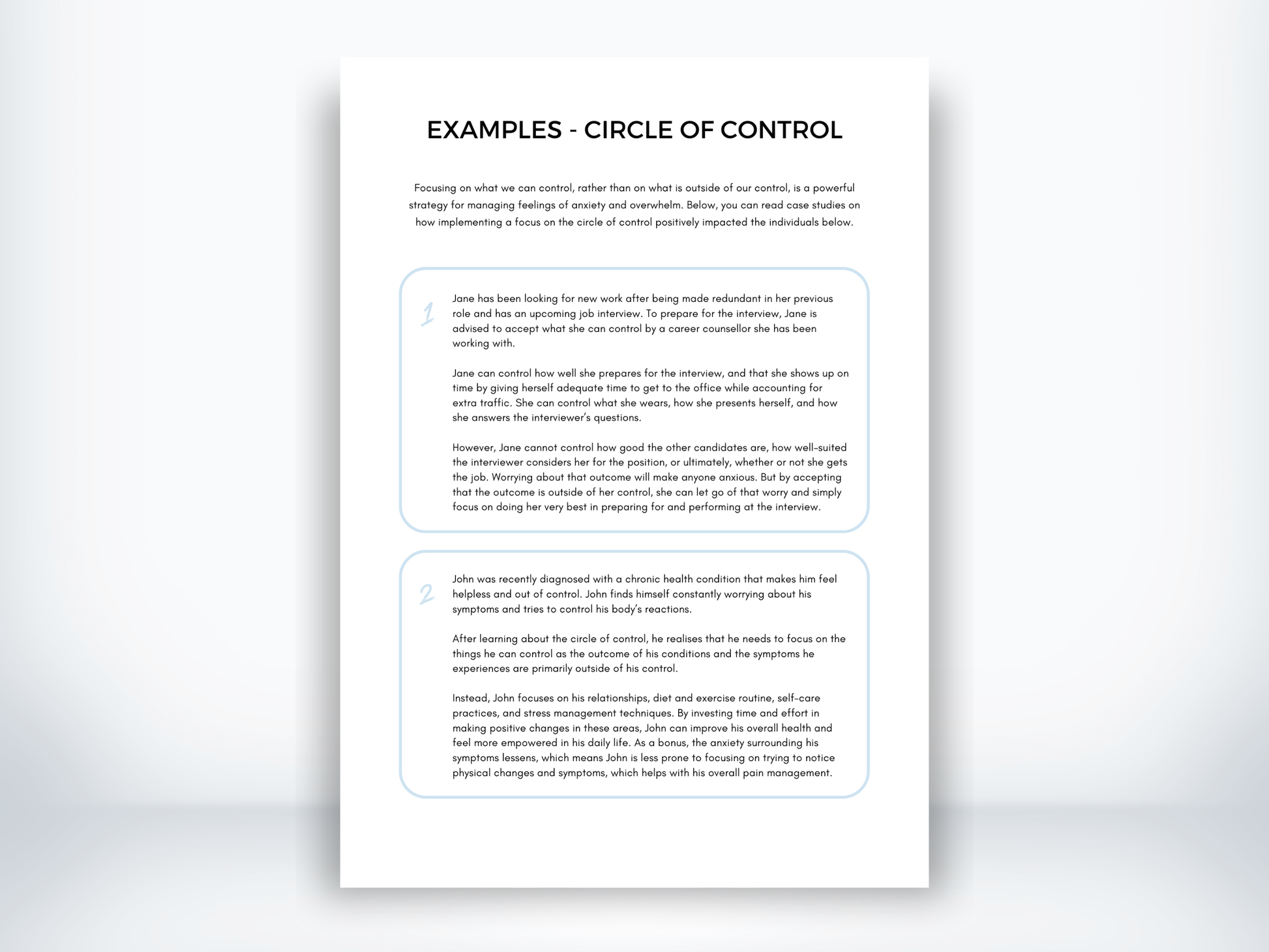 Circle of Control Examples PDF