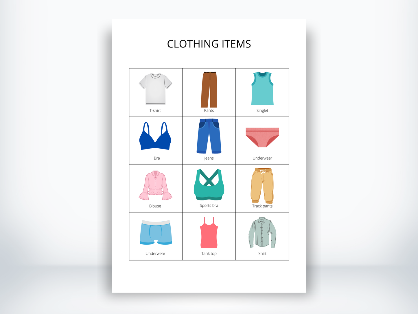 Clothing Item Cards PDF