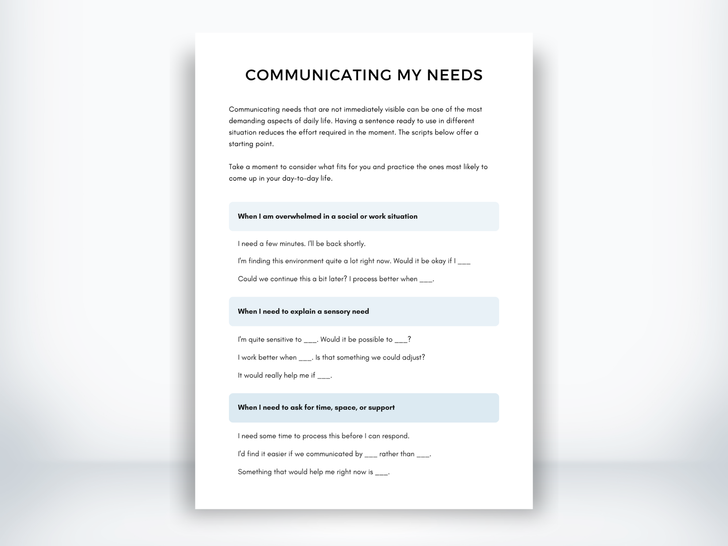 Communicating My Needs PDF