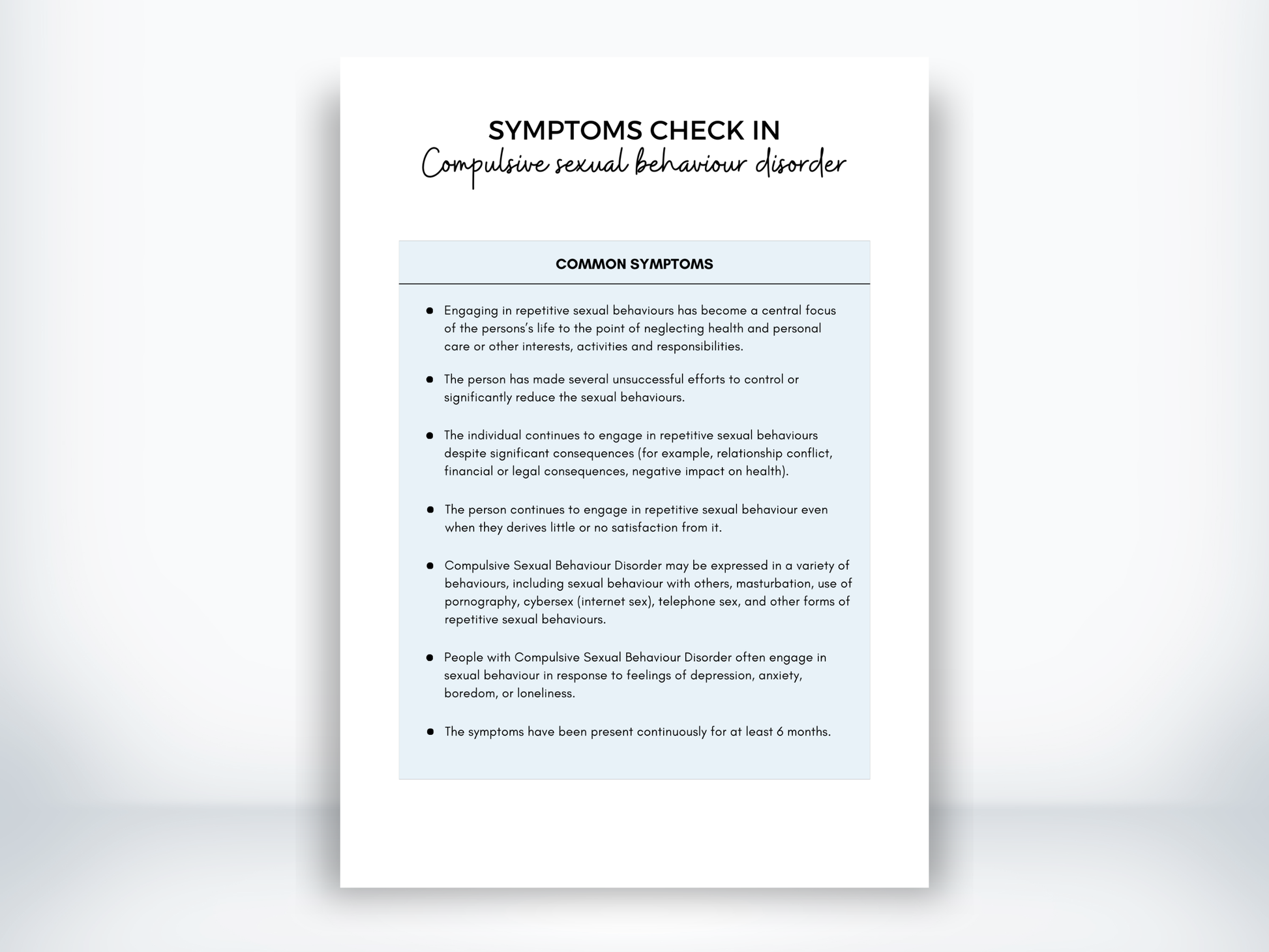 Compulsive Sexual Behaviour Disorder Symptoms PDF
