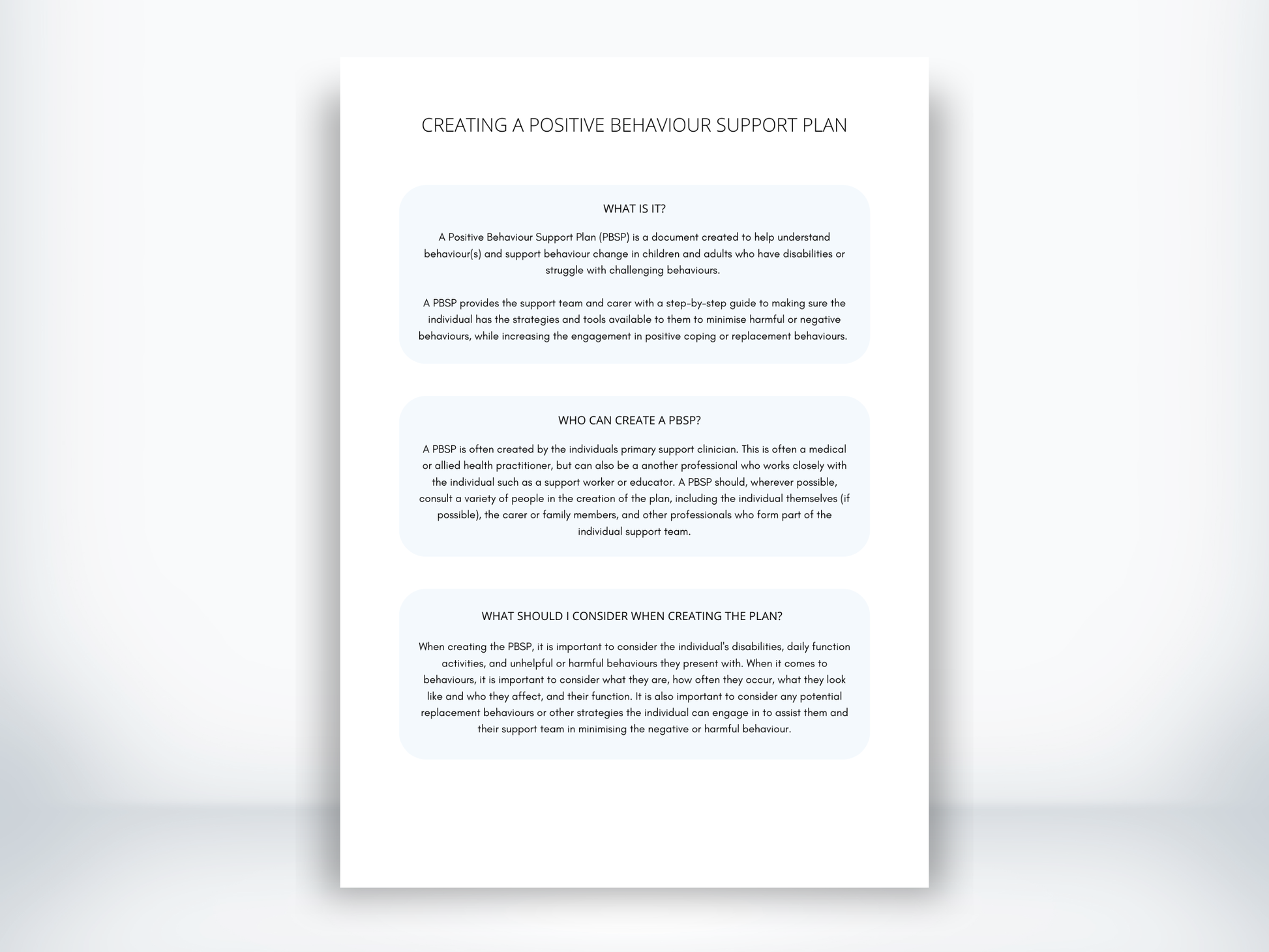 Creating A Positive Behaviour Support Plan PDF