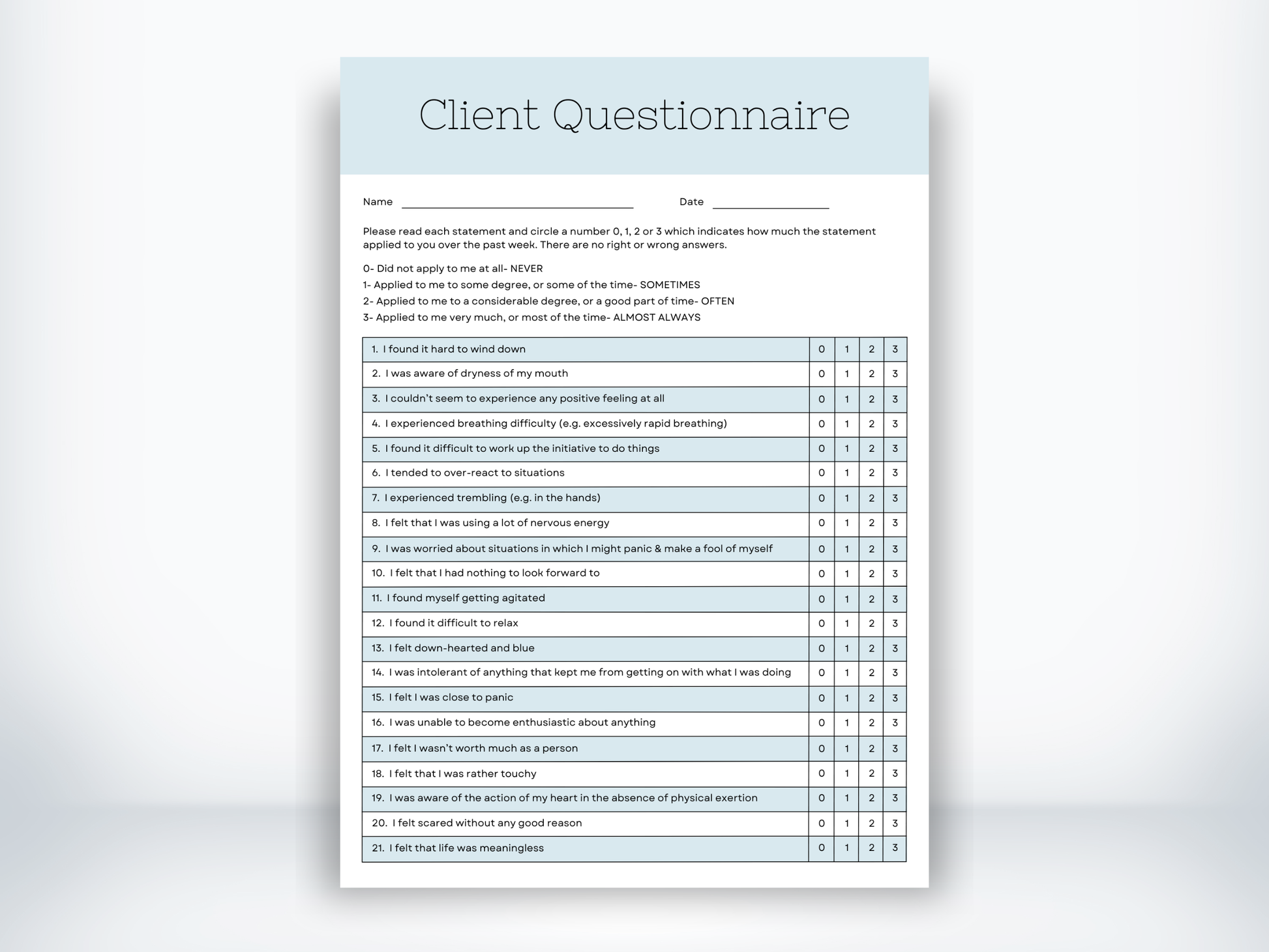 DASS21 Assessment Form PDF