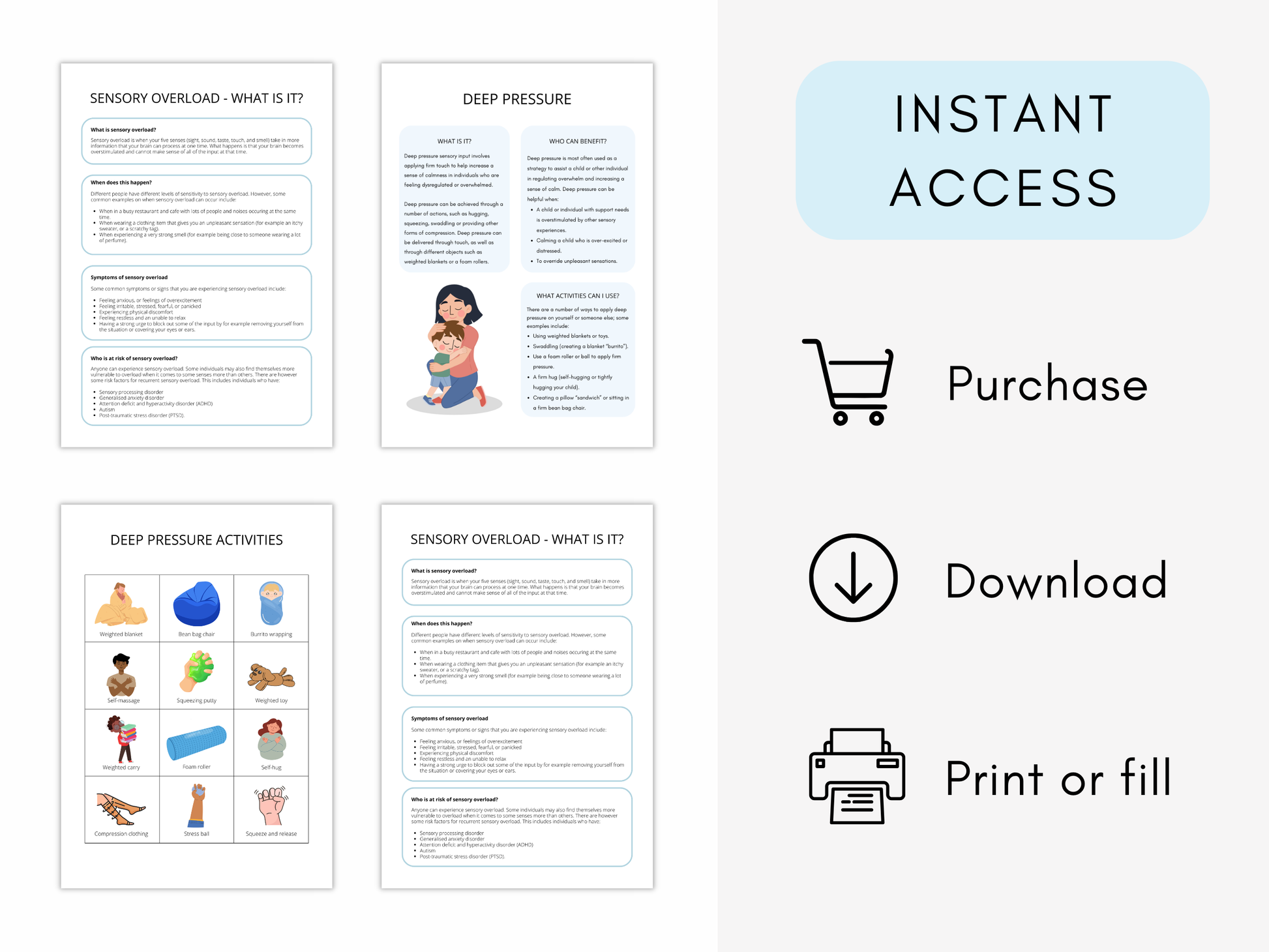 Deep Pressure Sensory Regulation Handouts
