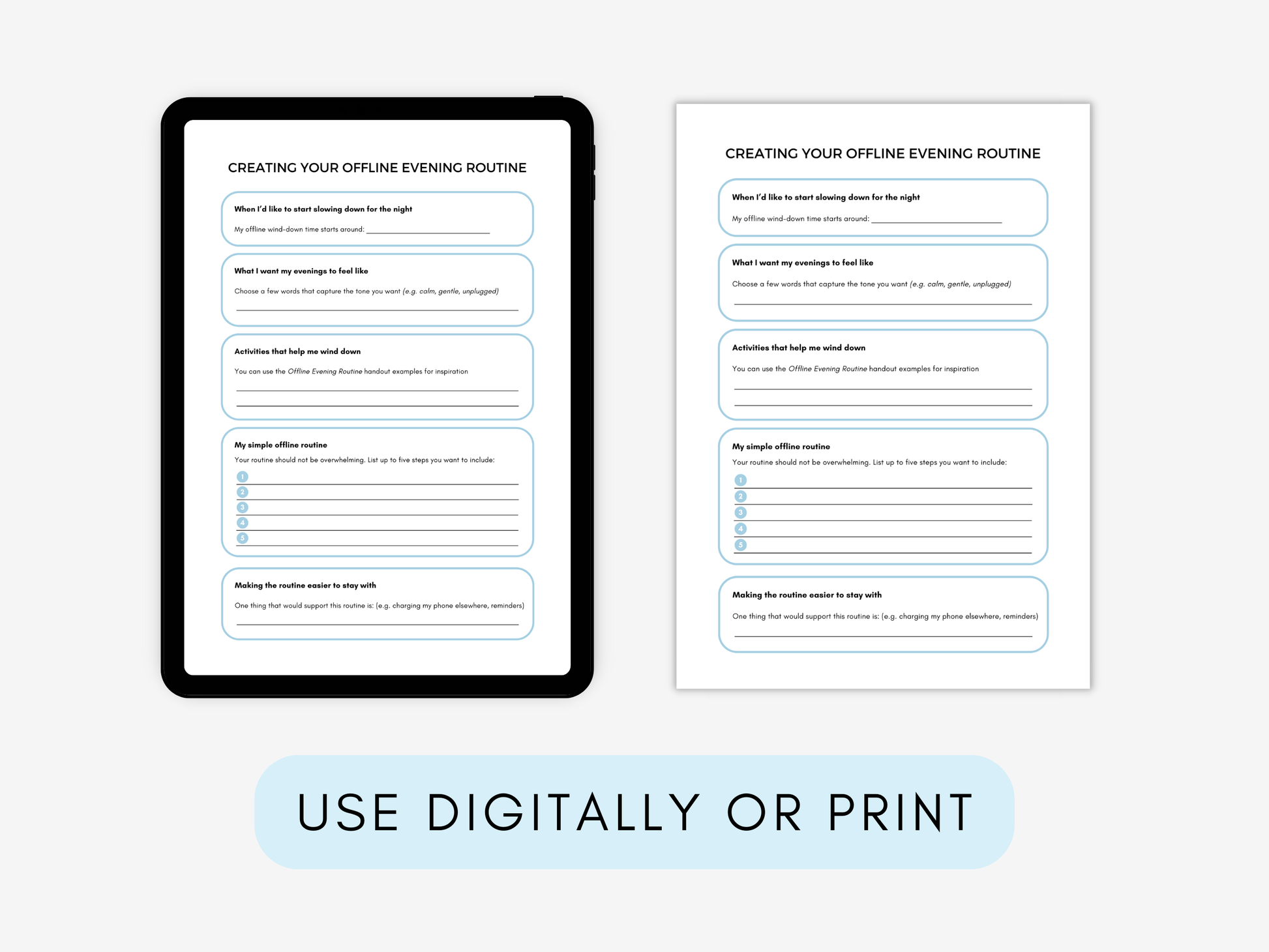 Digital Addiction Worksheets