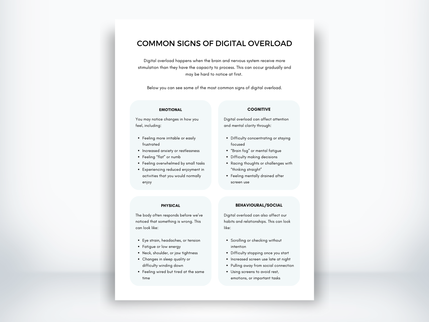 Digital Overload Symptoms Handout PDF