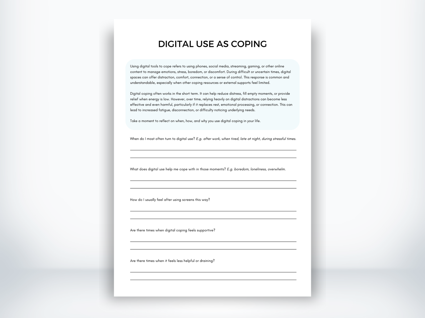 Digital Use As Coping Handout PDF