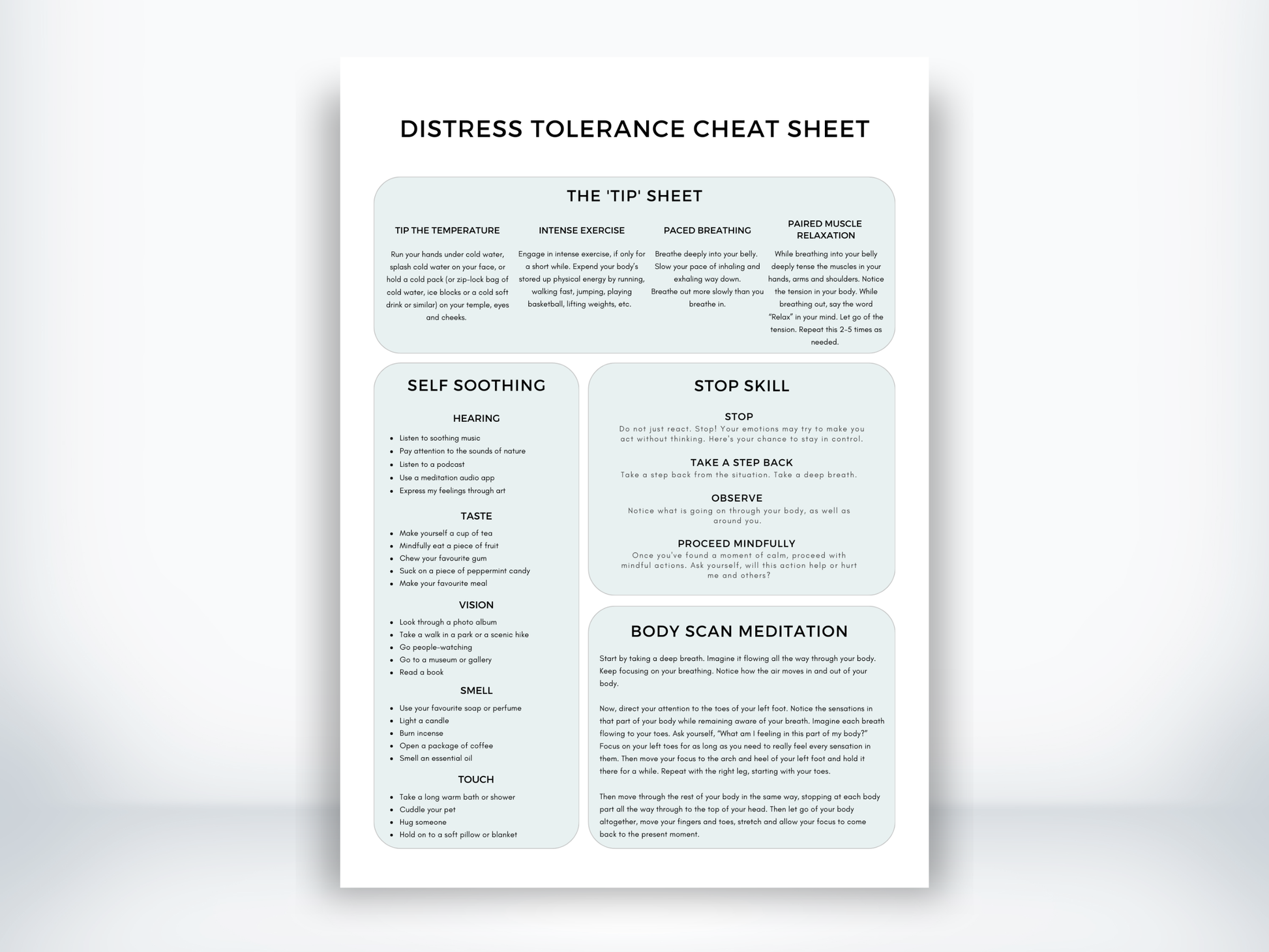 Distress Tolerance Cheat Sheet DBT PDF