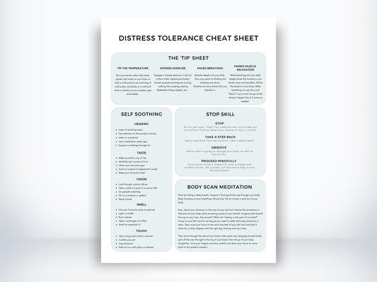 Distress Tolerance Cheat Sheet DBT PDF