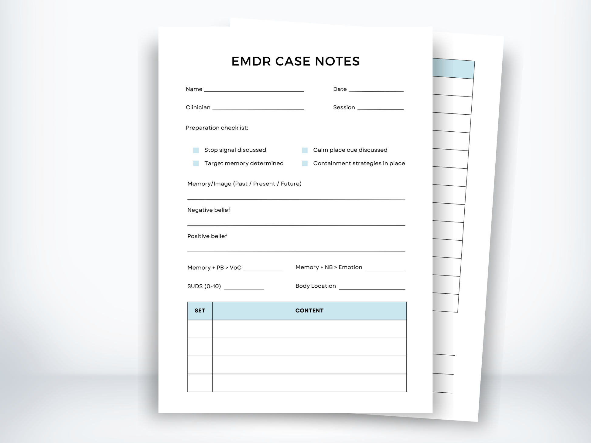 EMDR Case Note Template PDF