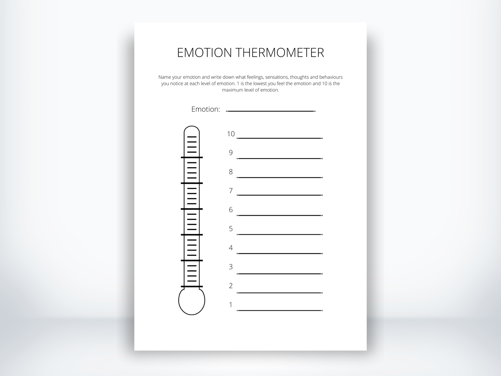 Emotion Thermometer Worksheet PDF
