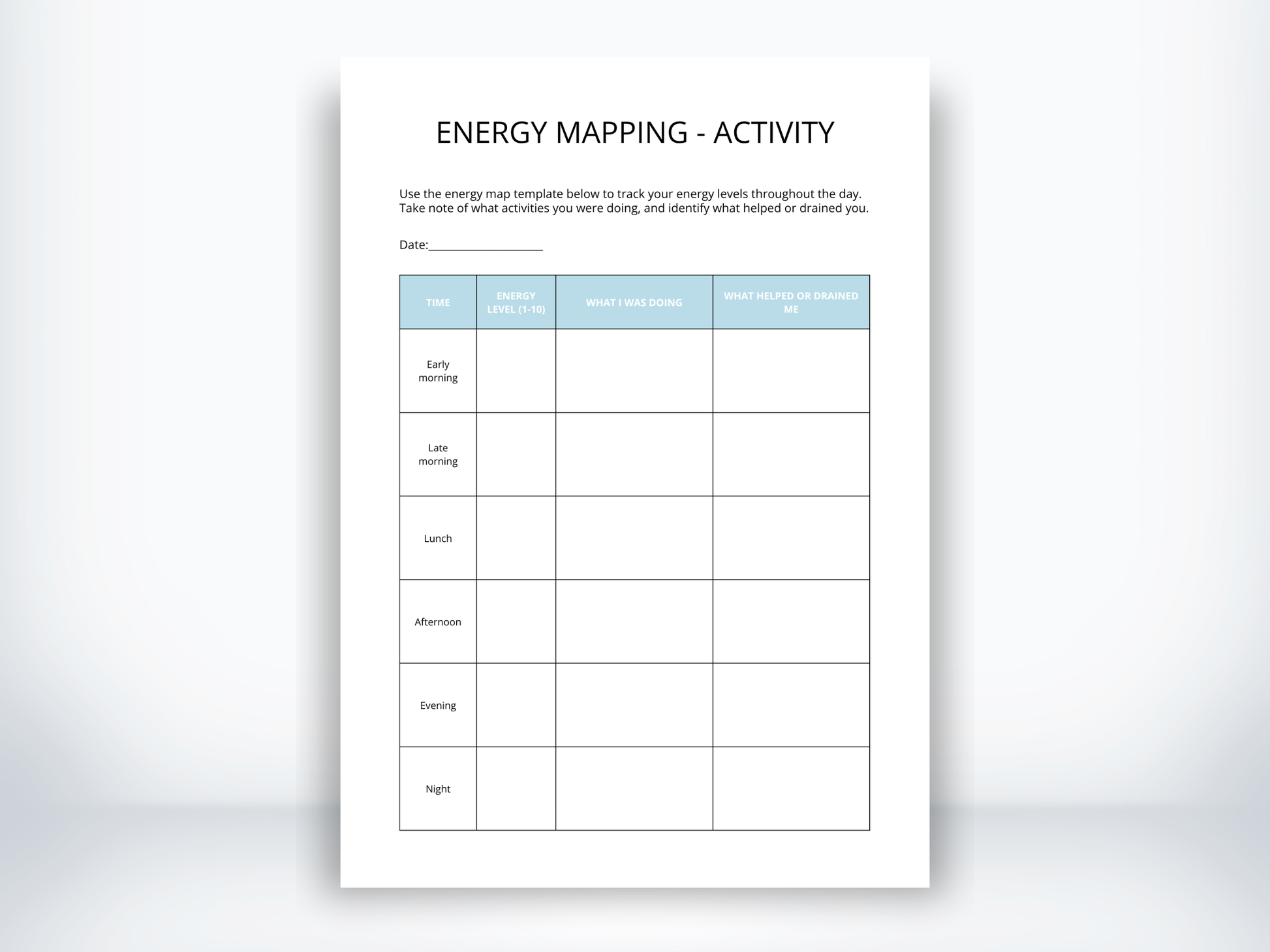 Energy Mapping Worksheet PDF