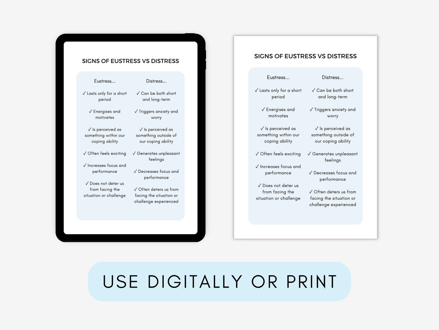 Eustress vs Distress Worksheets