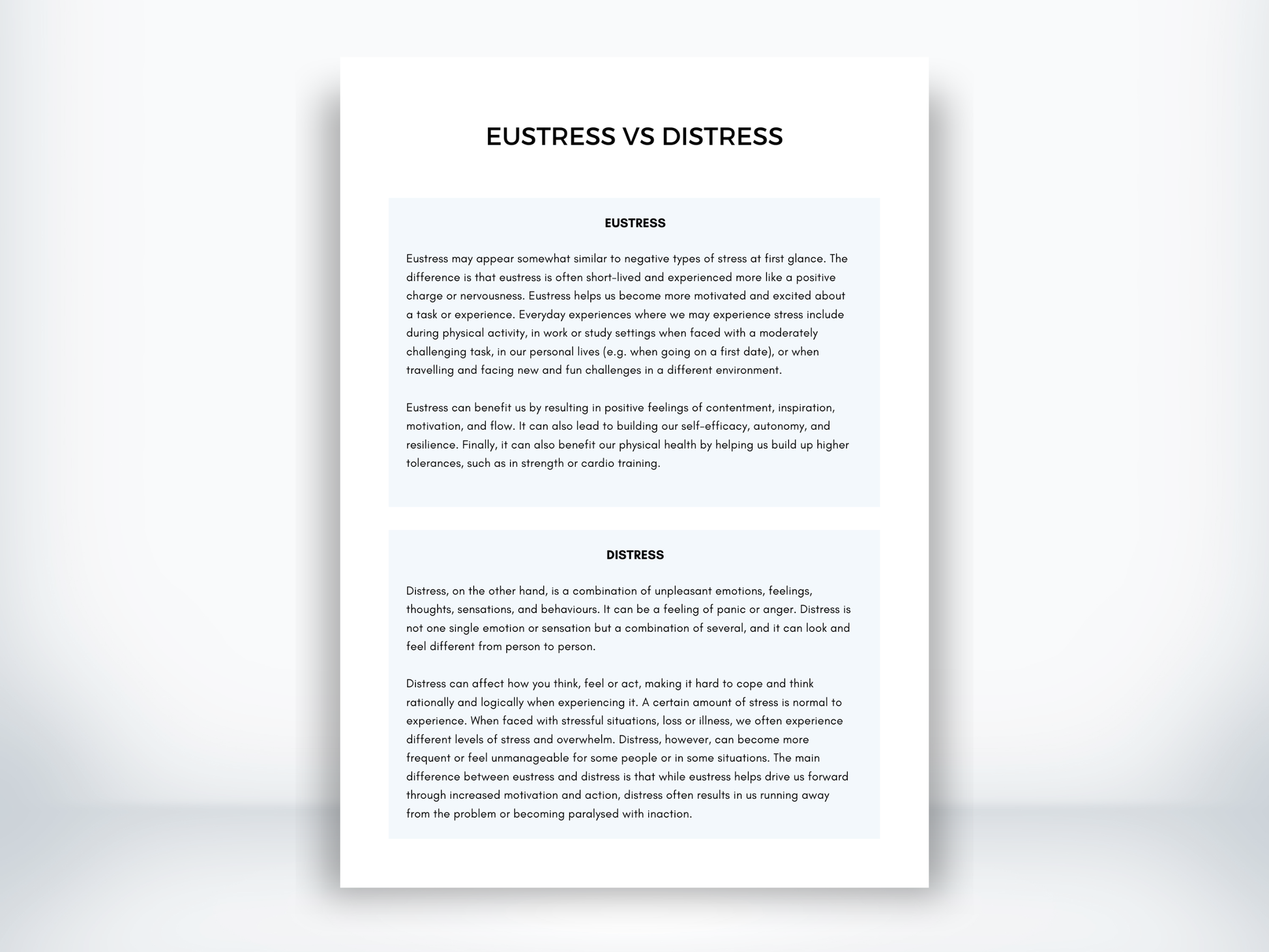 Eustress vs Distress Examples PDF