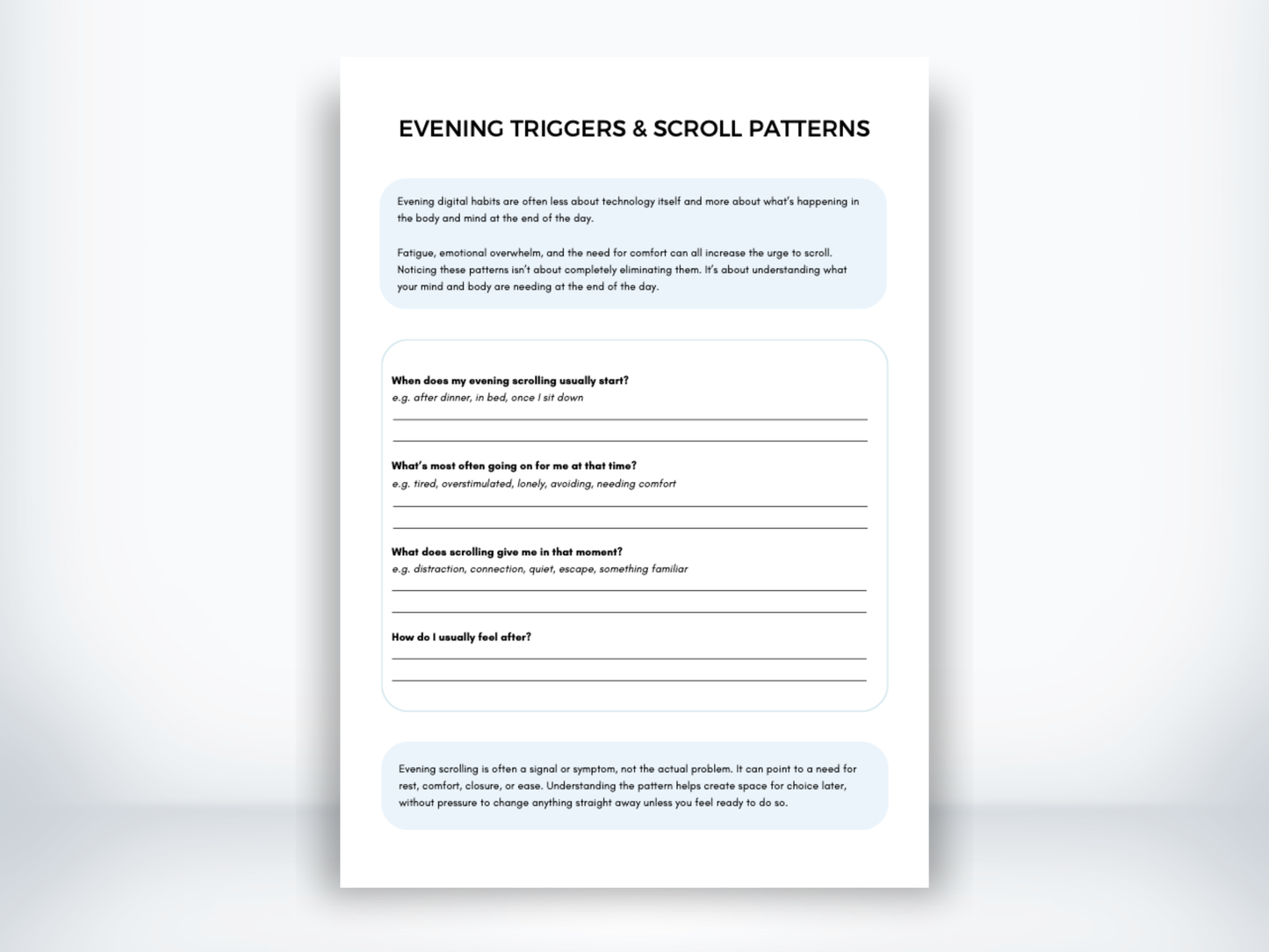 Evening Triggers and Scroll Patterns Worksheet PDF