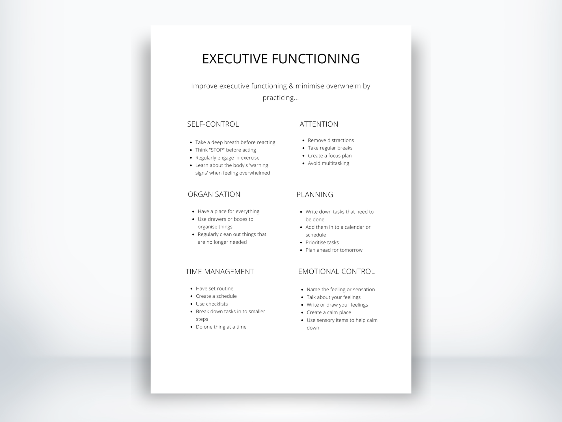 Executive Functioning Skills PDF