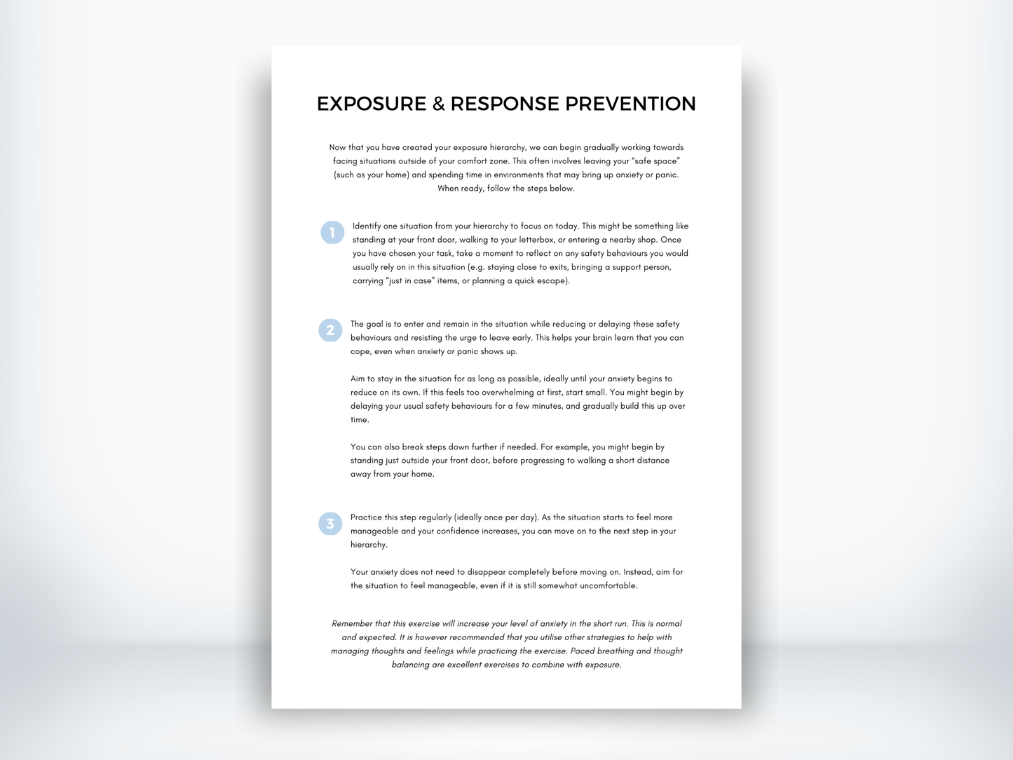 Exposure and Response Prevention Worksheet for Agoraphobia PDF