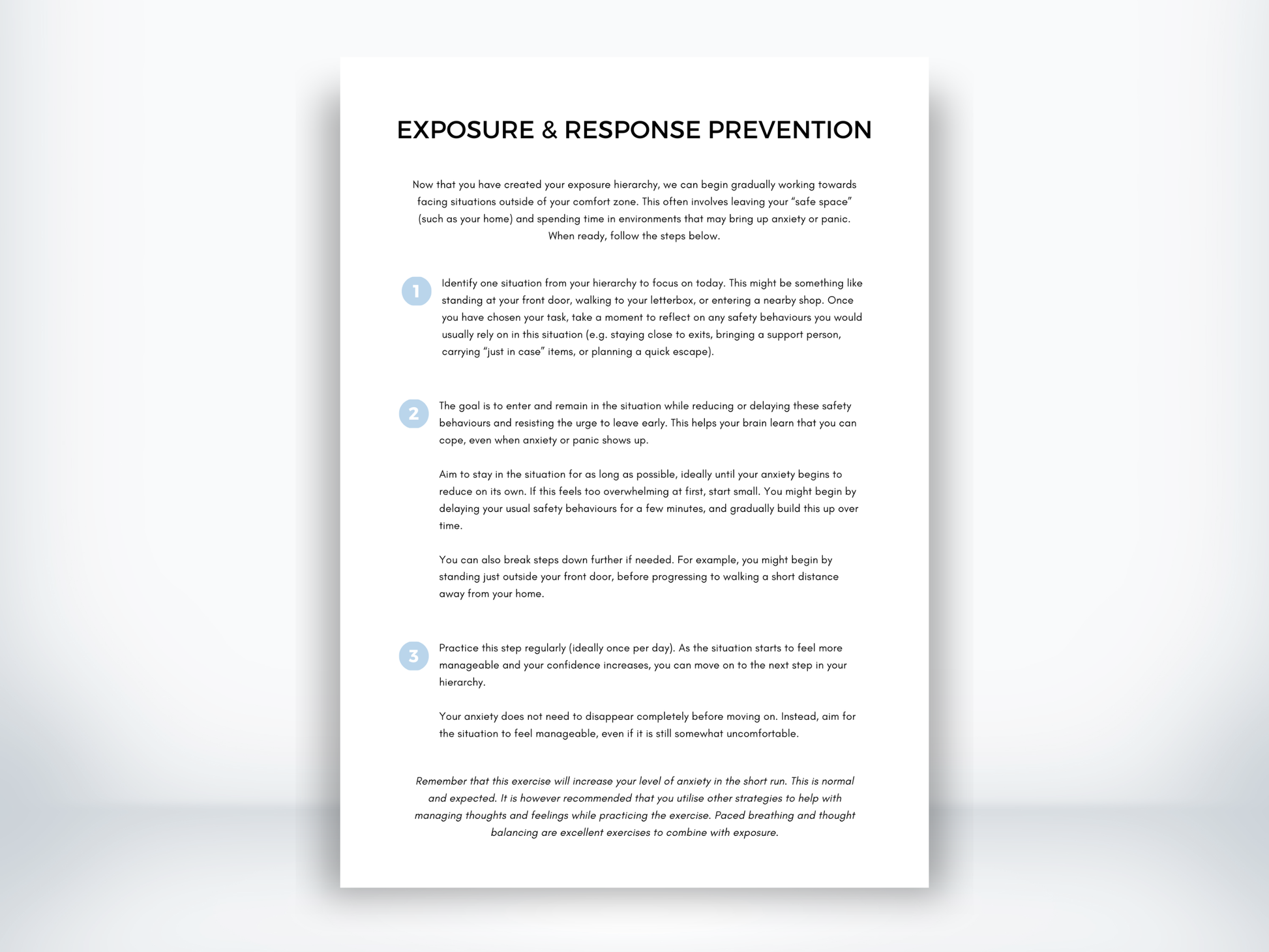 Exposure and Response Prevention Worksheet for Agoraphobia PDF