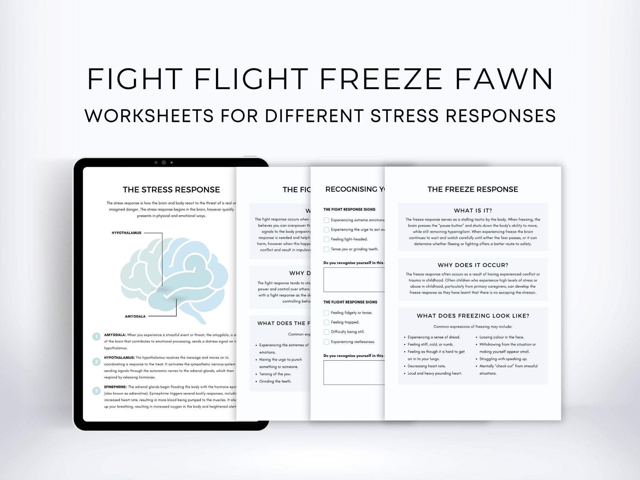 Fight Flight Freeze Fawn Worksheets | My Thriving Mind
