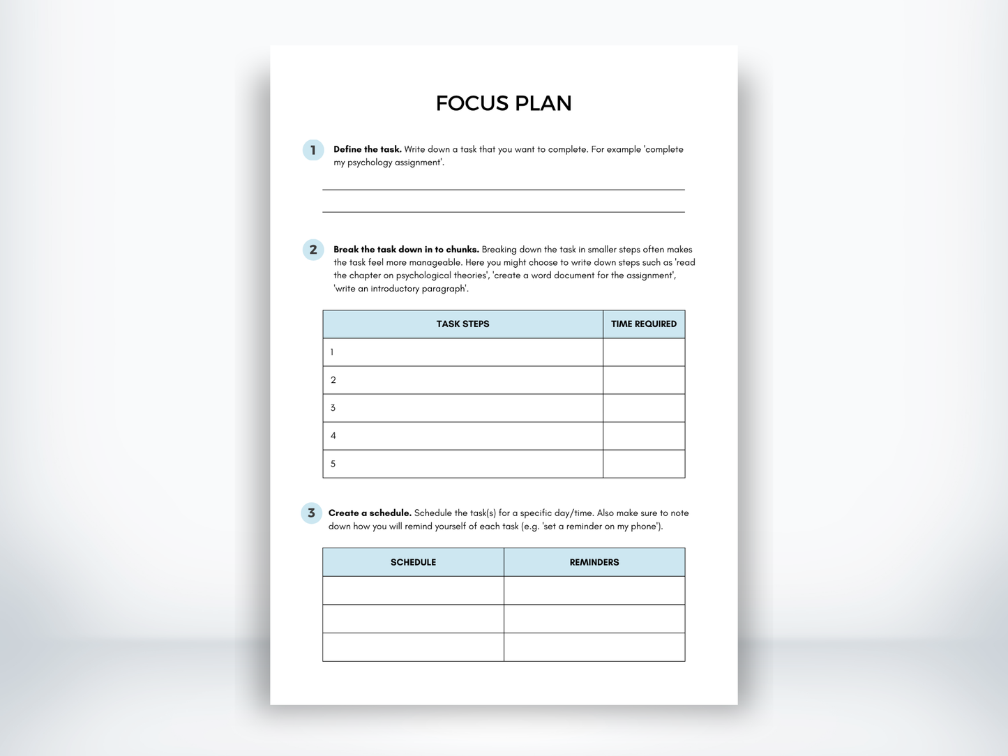 Focus Plan Worksheet PDF
