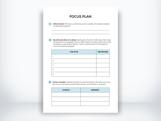 Focus Plan Worksheet PDF