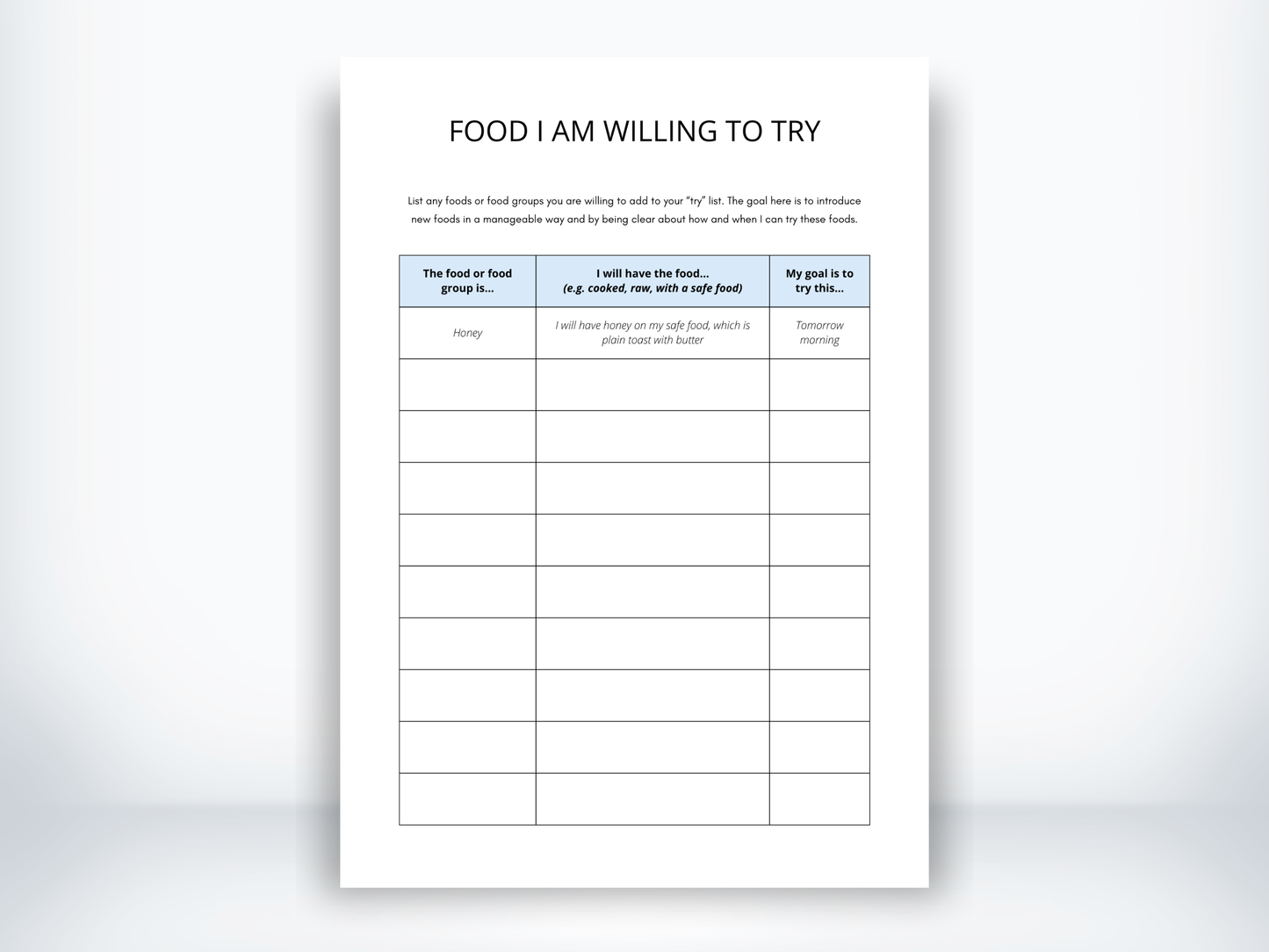 Food I Am Willing To Try for ARFID PDF