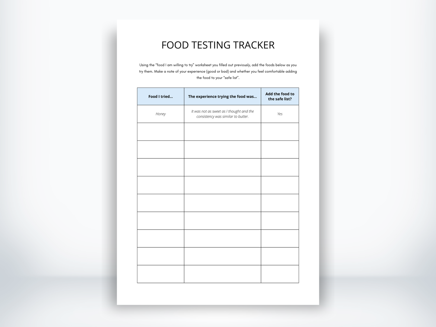Food Testing Tracker for ARFID PDF