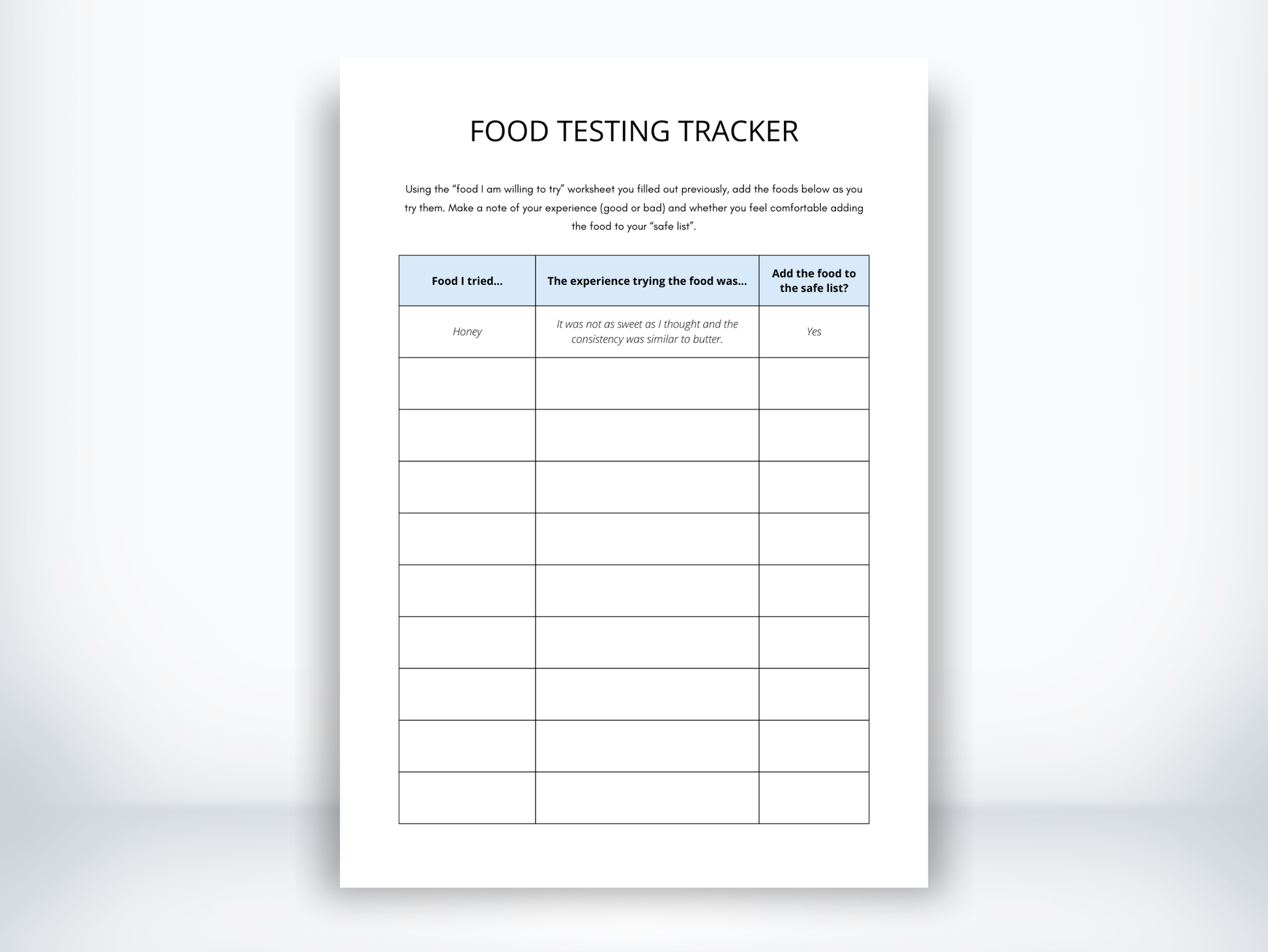 Food Testing Tracker for ARFID PDF
