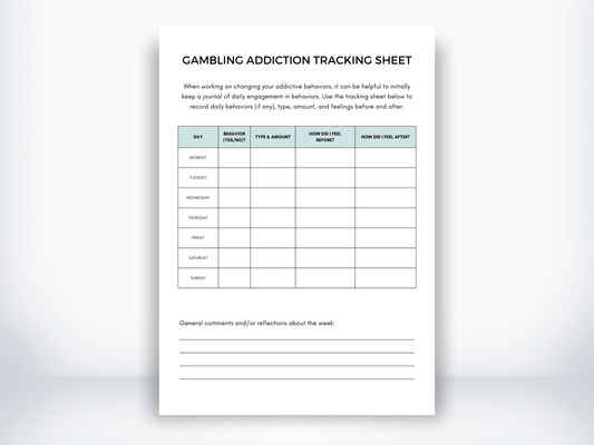 Gambling Addiction Tracking Sheet PDF