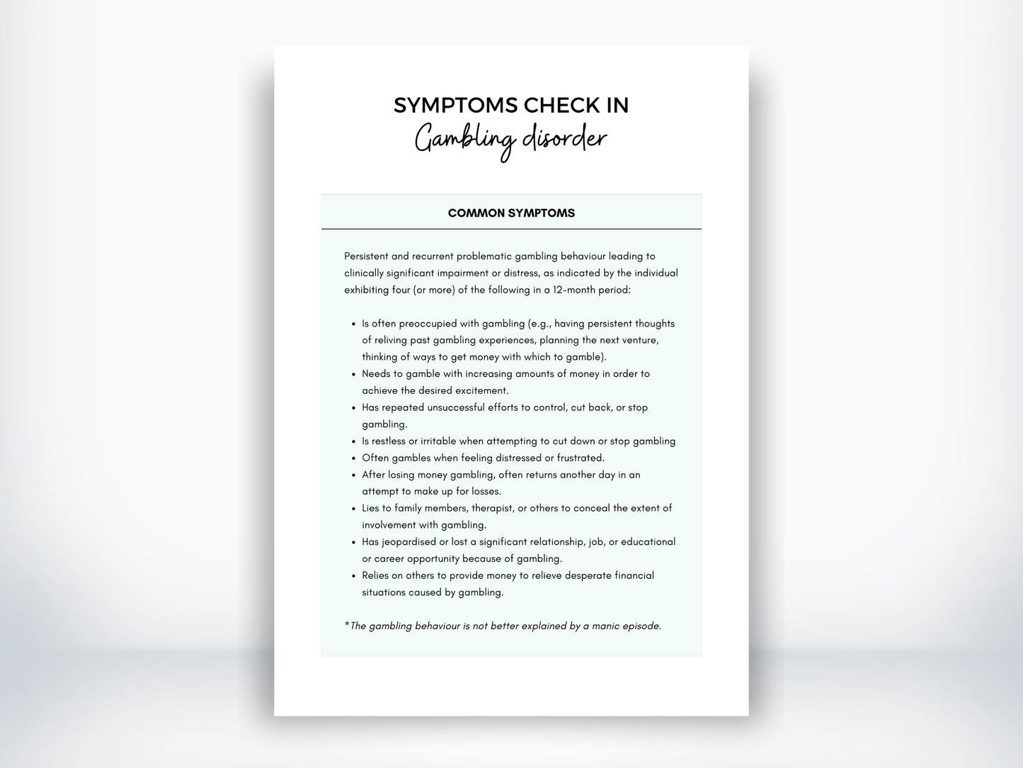 Gambling Disorder Symptoms PDF