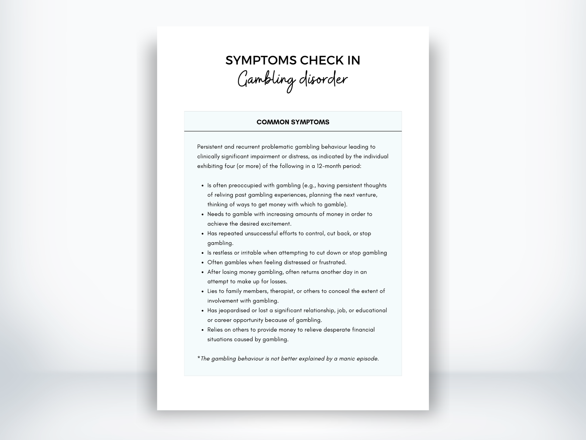 Gambling Disorder Symptoms PDF