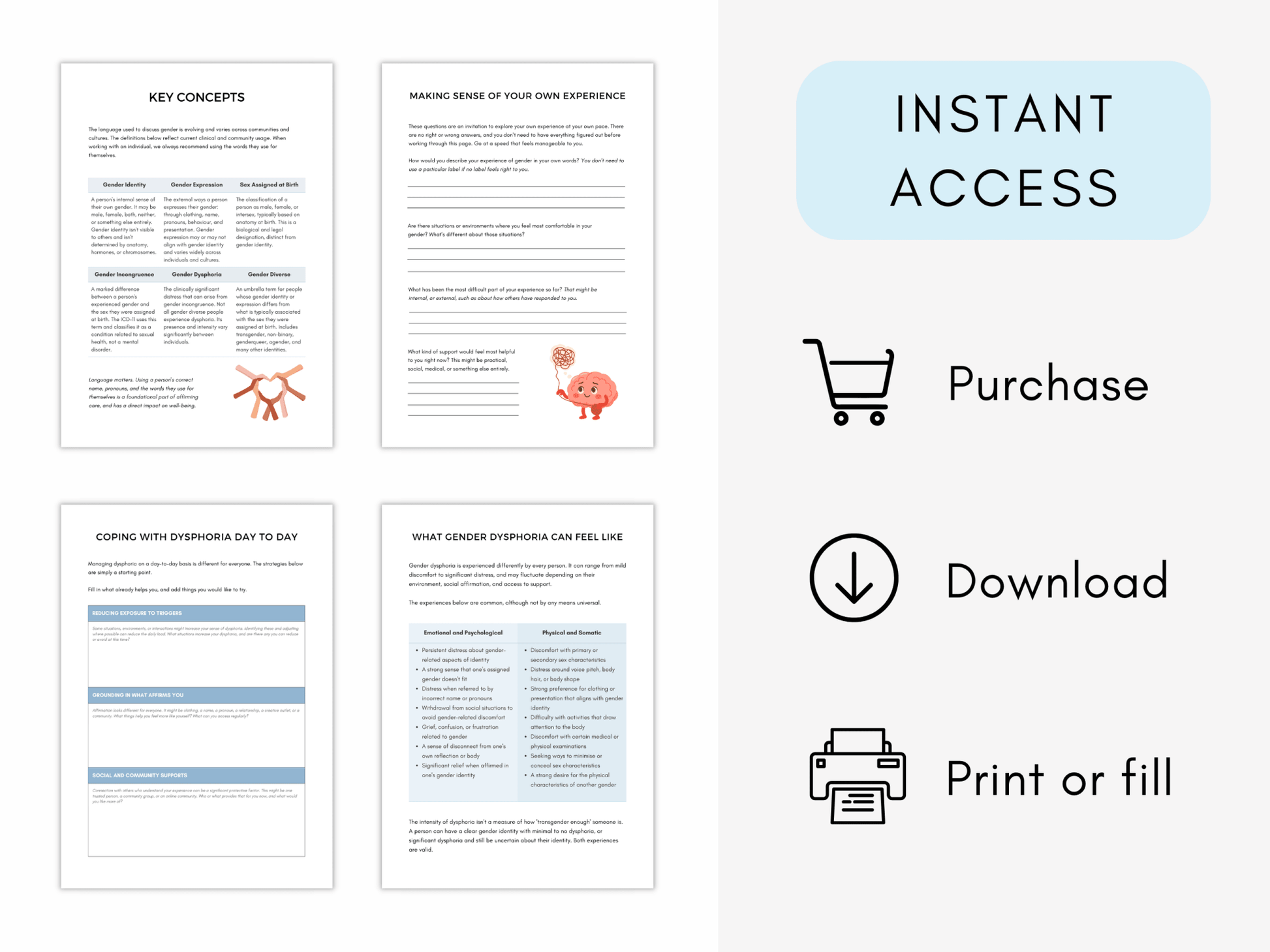 Gender Dysphoria Education Worksheets - My Thriving Mind