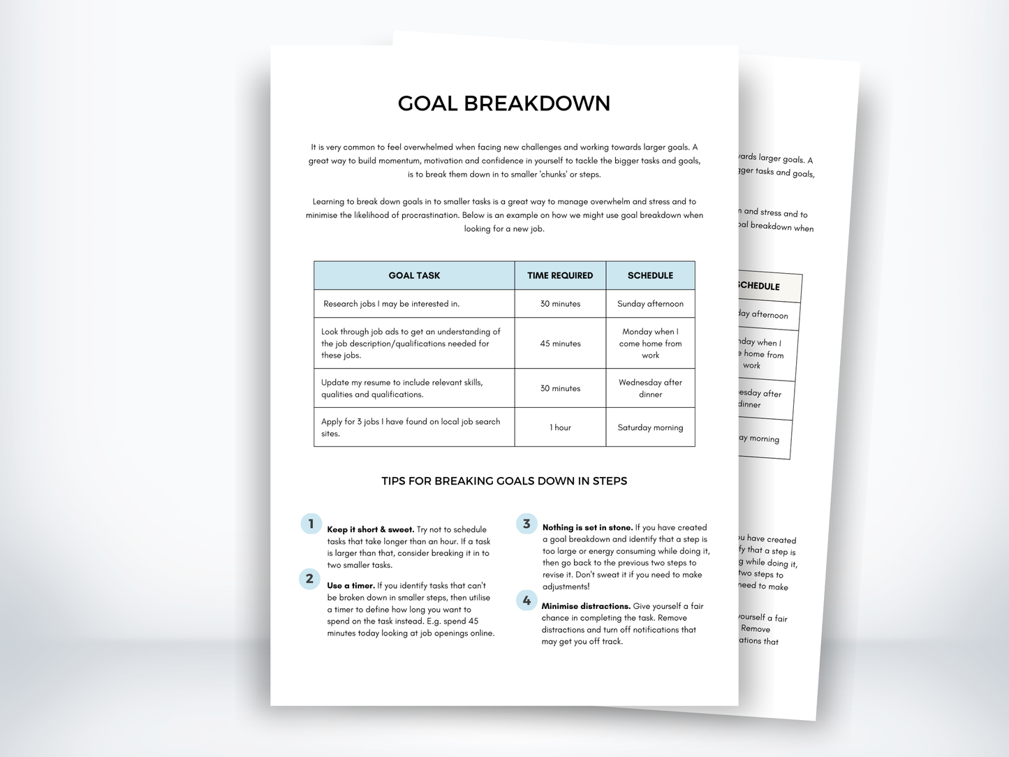 Goal Breakdown Worksheet PDF