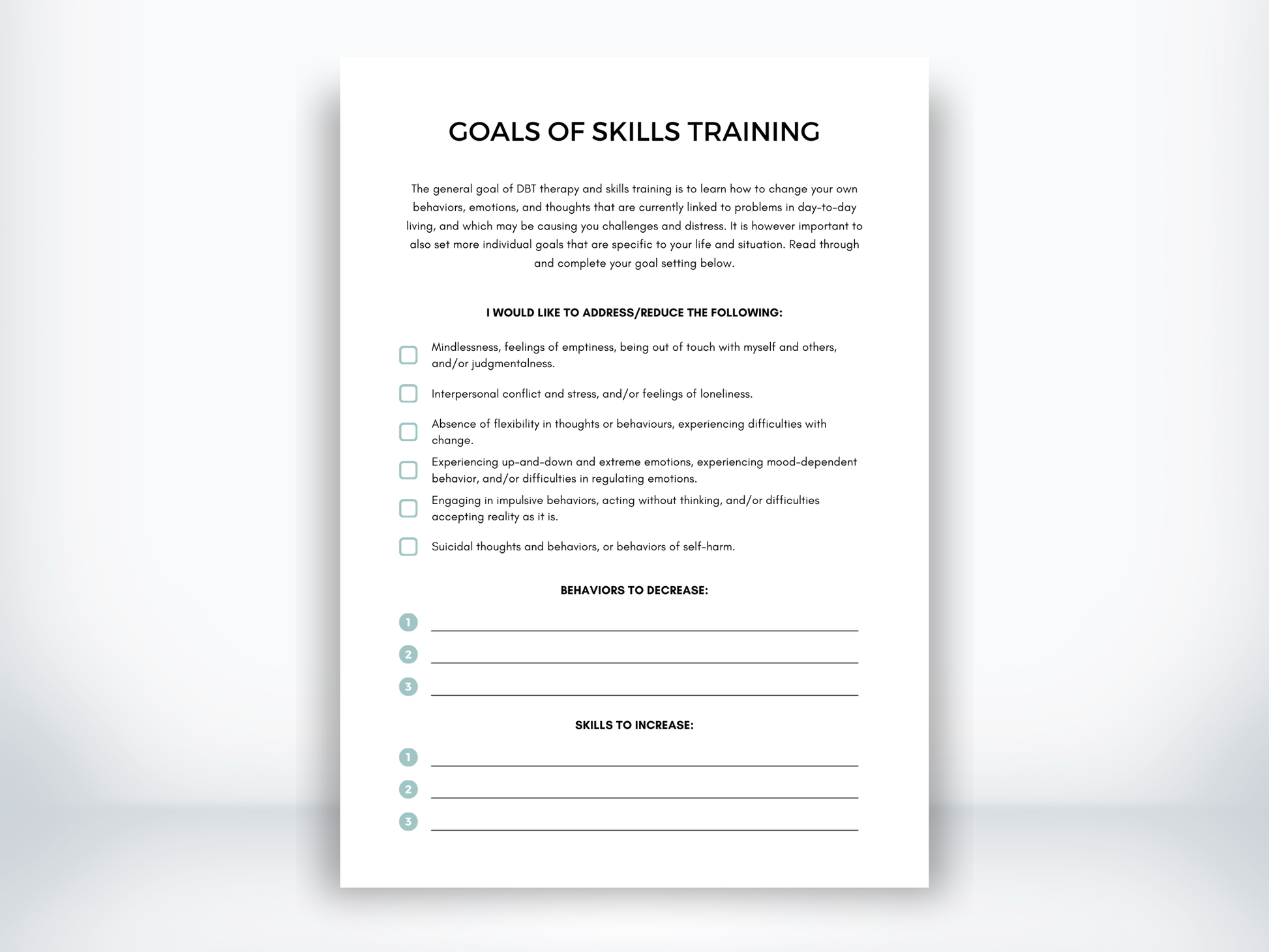 Goals of Skills Training in DBT PDF