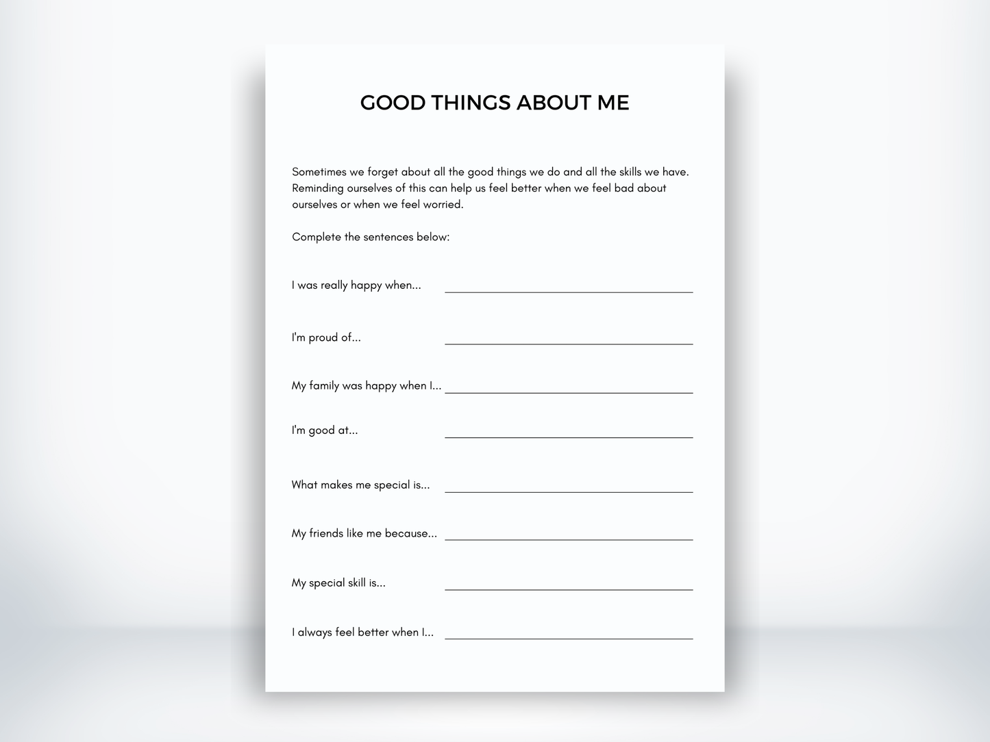 Good Things About Me Worksheet PDF