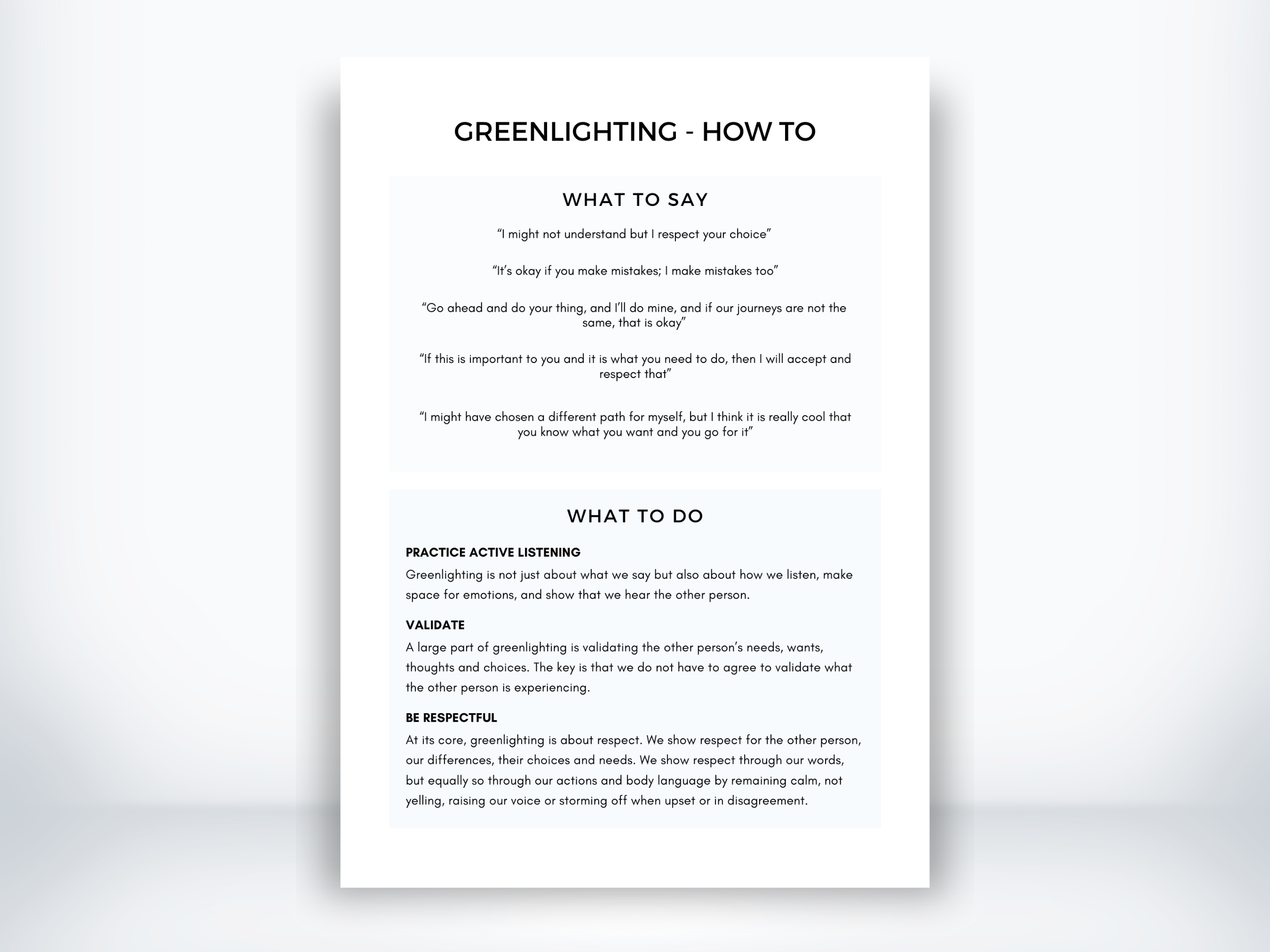 Greenlighting Examples Worksheet (PDF) | My Thriving Mind