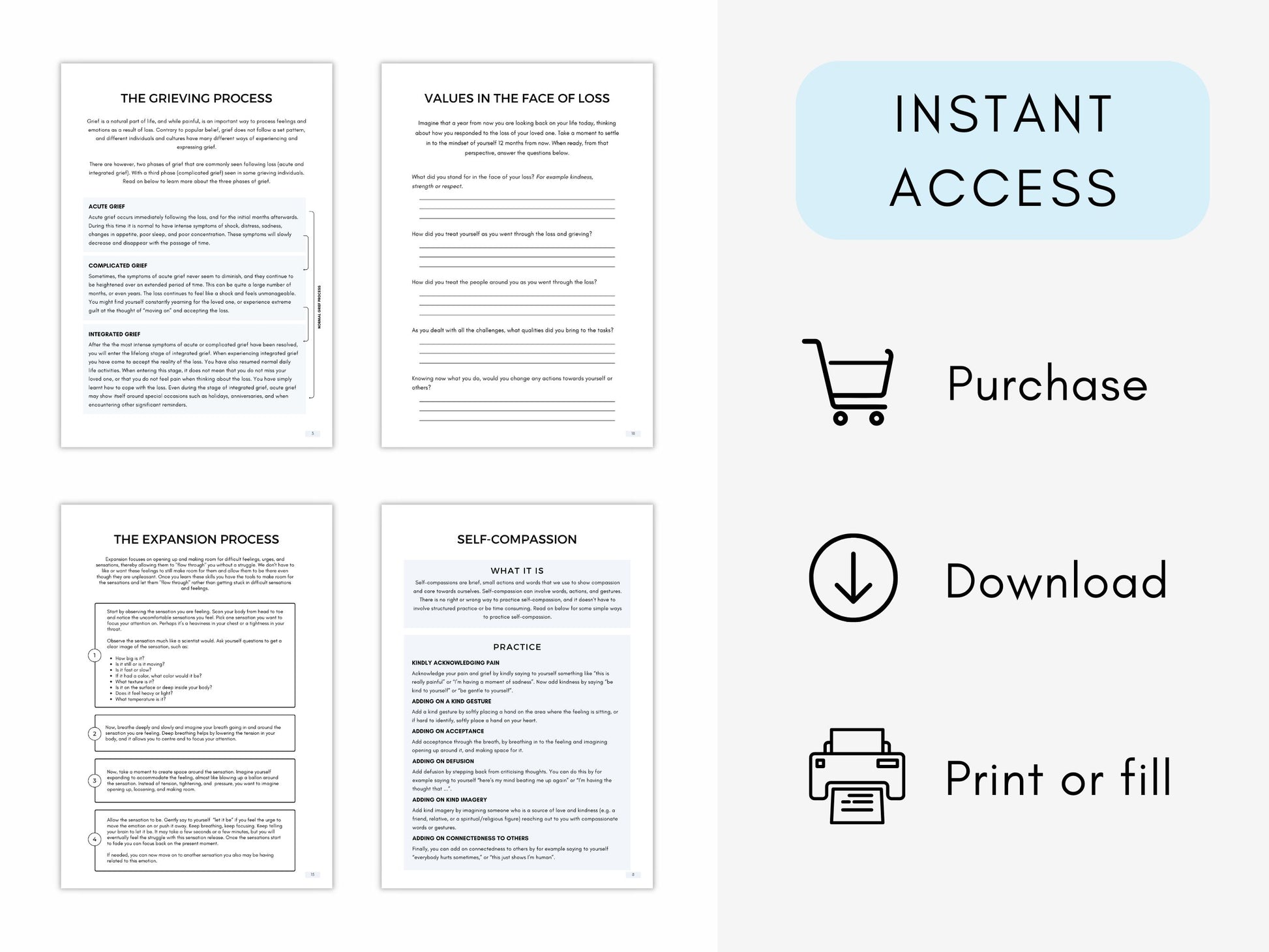 Grief Management Worksheets PDF