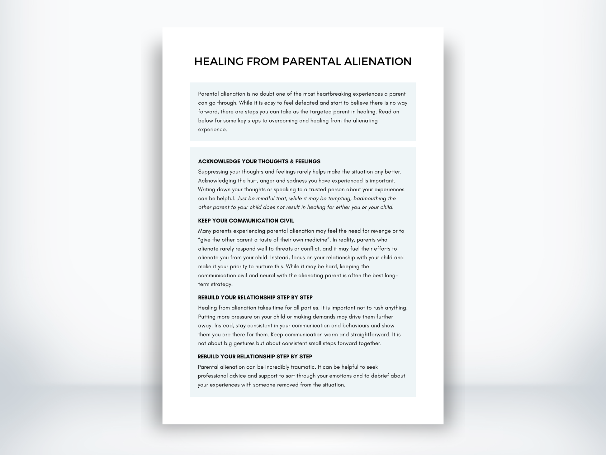 Healing From Parental Alienation Handout PDF